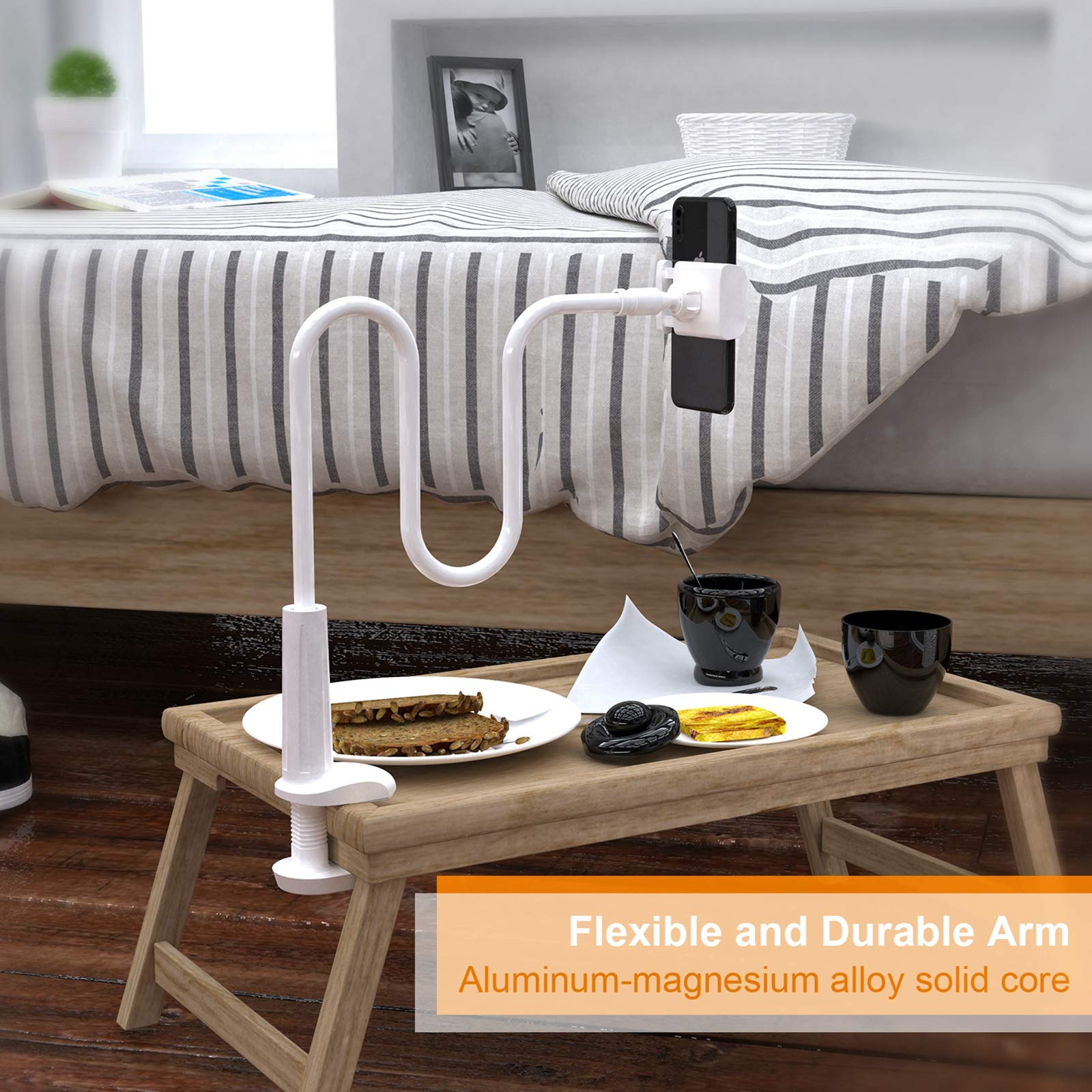 Phone Holder Bed Gooseneck Mount - Flexible Arm 360 Mount Clip Adjustable Bracket Clamp Stand Compatible With Cell Phone 11 Pro