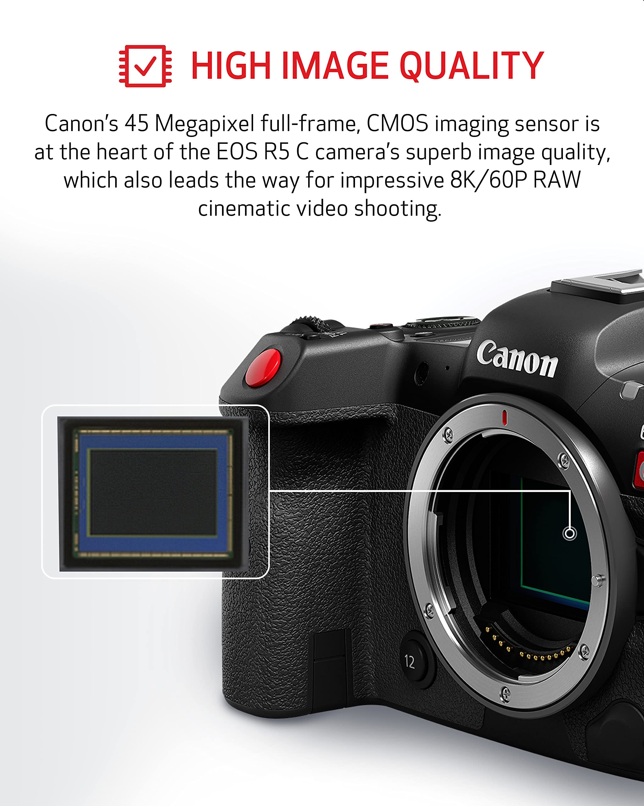 Canon EOS R5 C Mirrorless Camera (Body Only), 45 Megapixel CMOS Sensor, Hybrid Full Frame Cinema Camera, 8K/60P Internal RAW Recording, RF Mount, Black