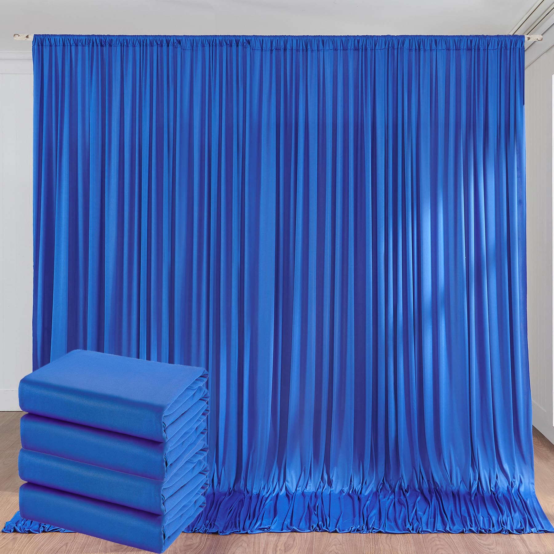 20Ft X 10Ft Royal Blue Backdrop Curtains For Parties, 4 Panels 5X10Ft Wrinkle Free Silky Polyester Photo Backdrop Drapes Backgro