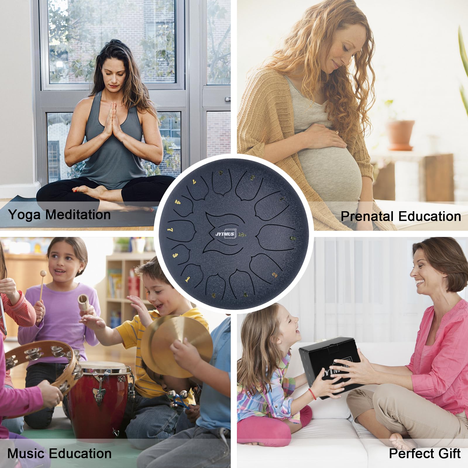 Jytmus Steel Tongue Drum 13 Notes 12 Inches Steel Drum With Drum Bag, Music Book, Drum Mallets, Mallet Holder, Finger Picks And