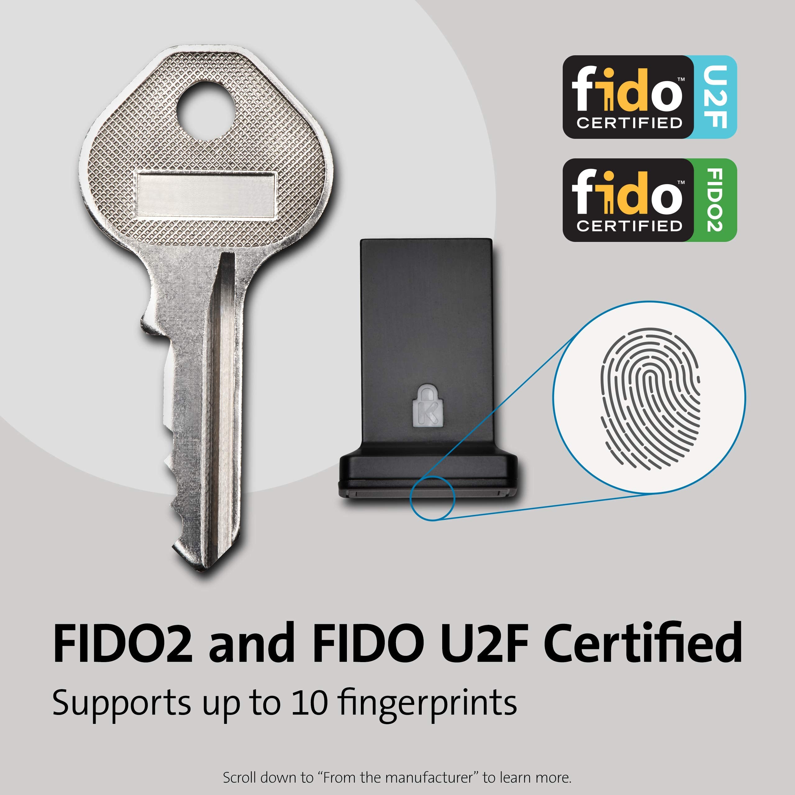 Kensington Fido U2F And Fid02 Usb-A Security Key And Fingerprint Reader - Windows, Macos, Chrome