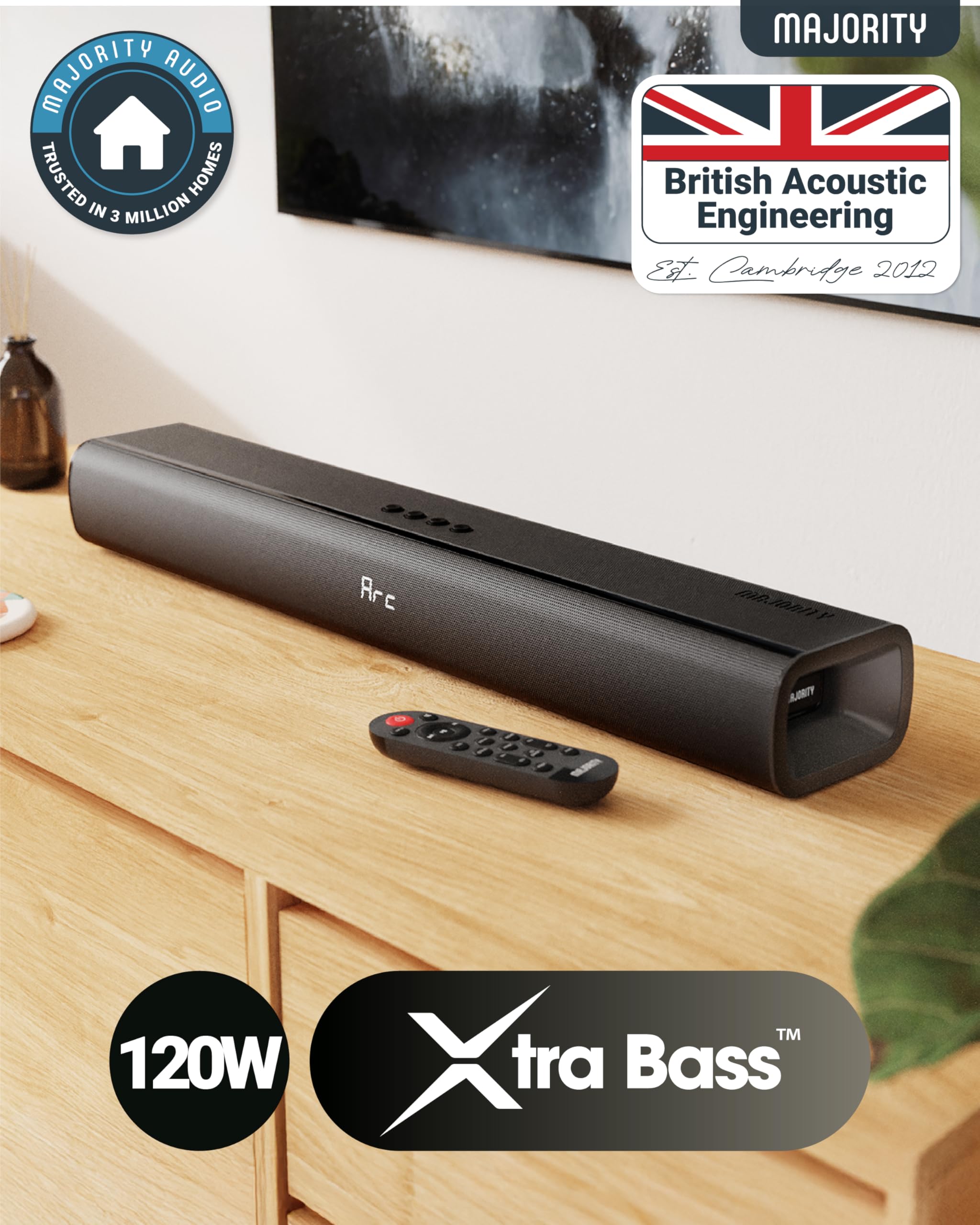 Majority Bluetooth 120W Tv Sound Bar For Smart Tv, 24 Inch, 2.1 Channel, 3D Sound With Built-In Subwoofer | Eq Control, Hdmi Arc