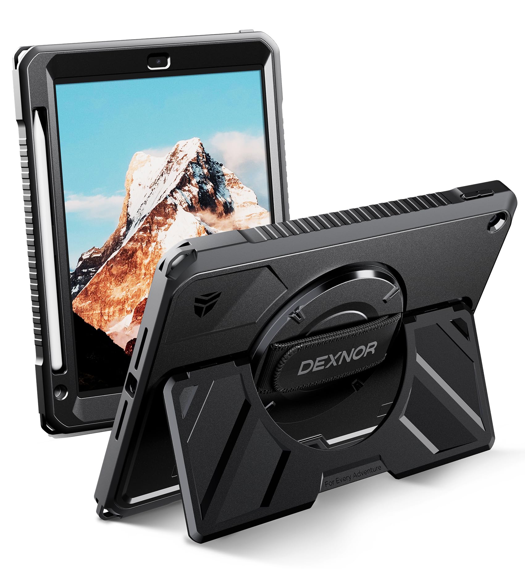 Dexnor Case for iPad 9th/8th/7th Generation 10.2 inch, Rugged Protective Case with 360 Rotating Hand Strap & Large Stand & Scree