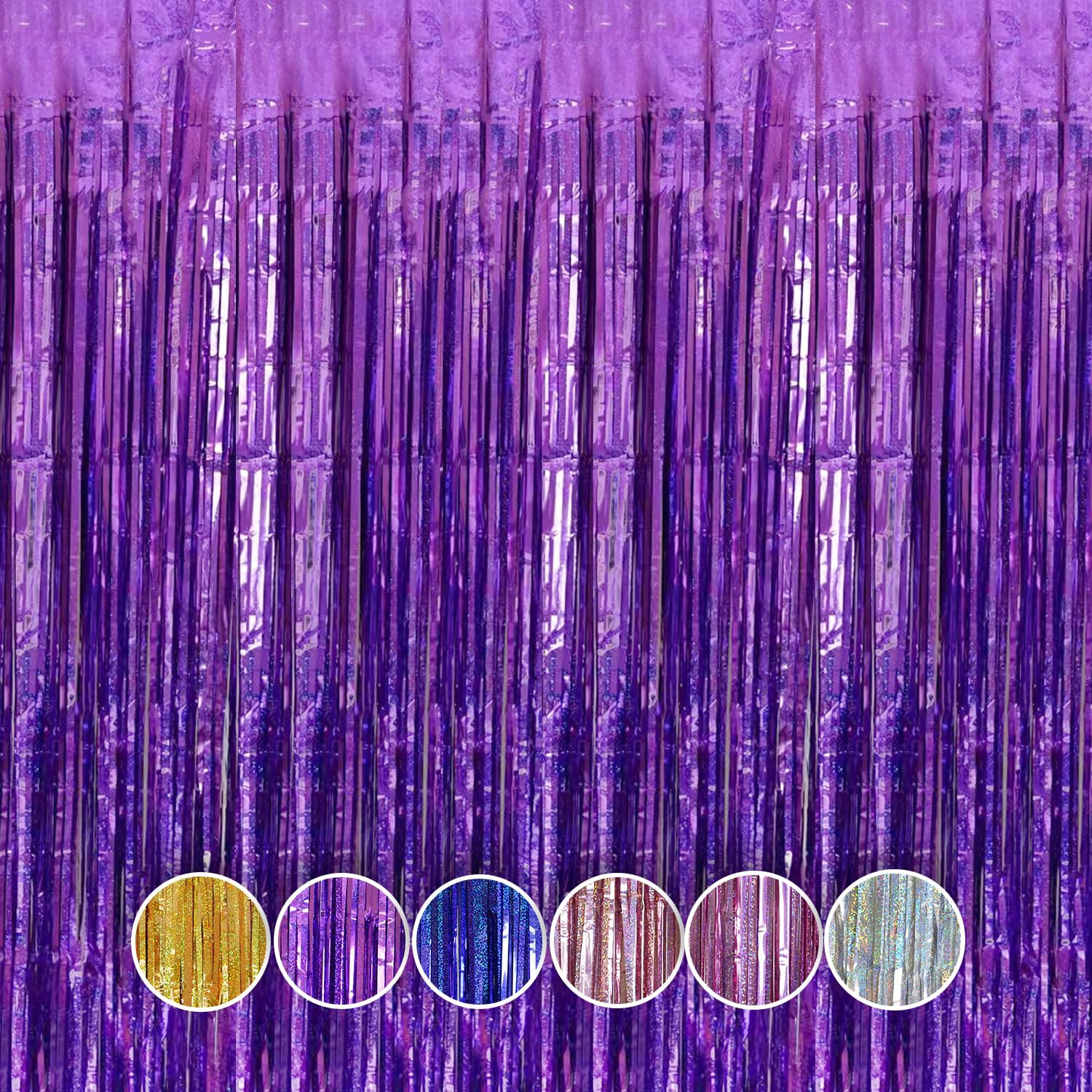 Qrabbit 4 Pack Purple Party Streamers, Shiny Foil Fringe Curtain Backdrop For Birthday Wedding Bachelorette Baby Shower Bridal S