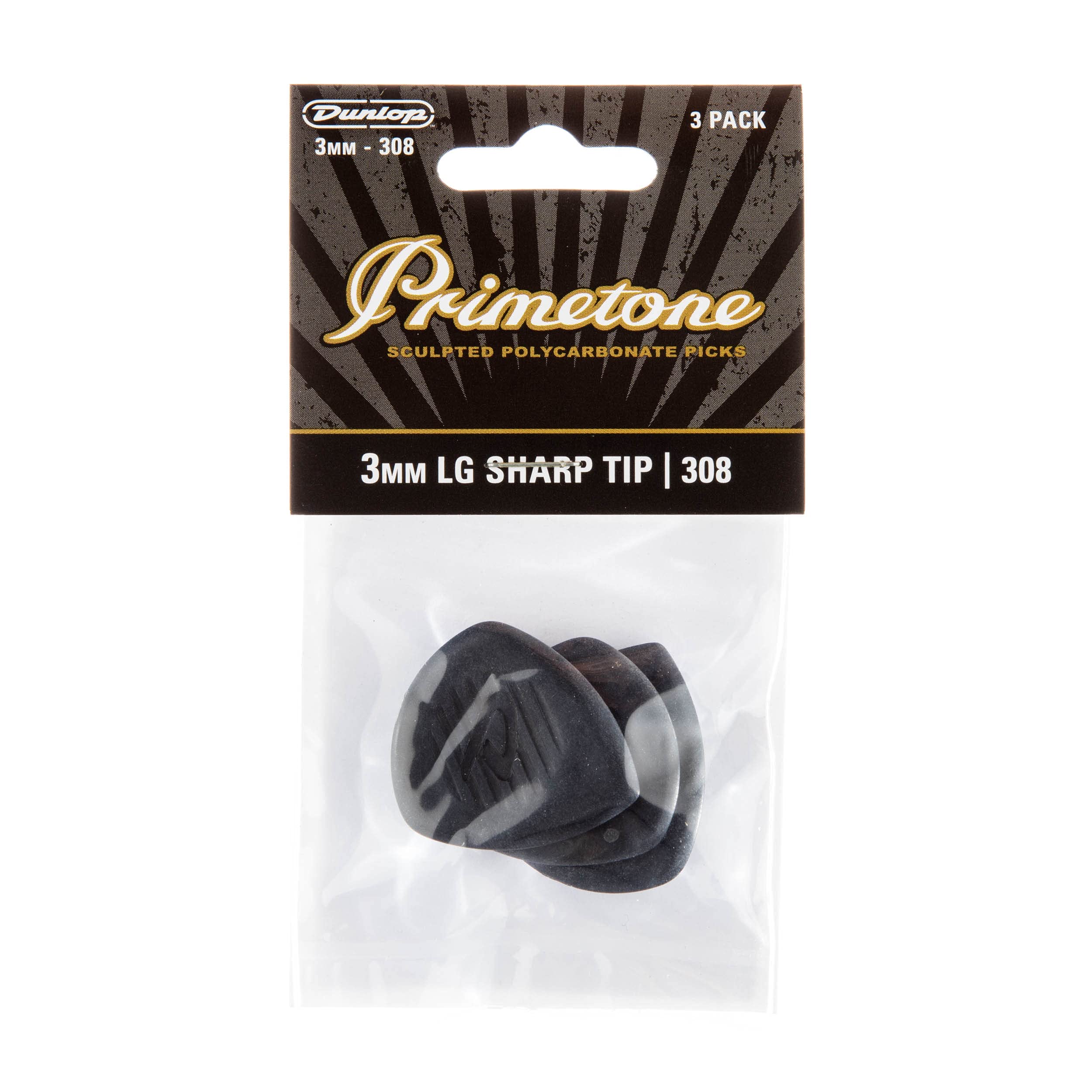Dunlop 477P308 Primetone, Large Point Tip, 3.0Mm, 3/Players Pack