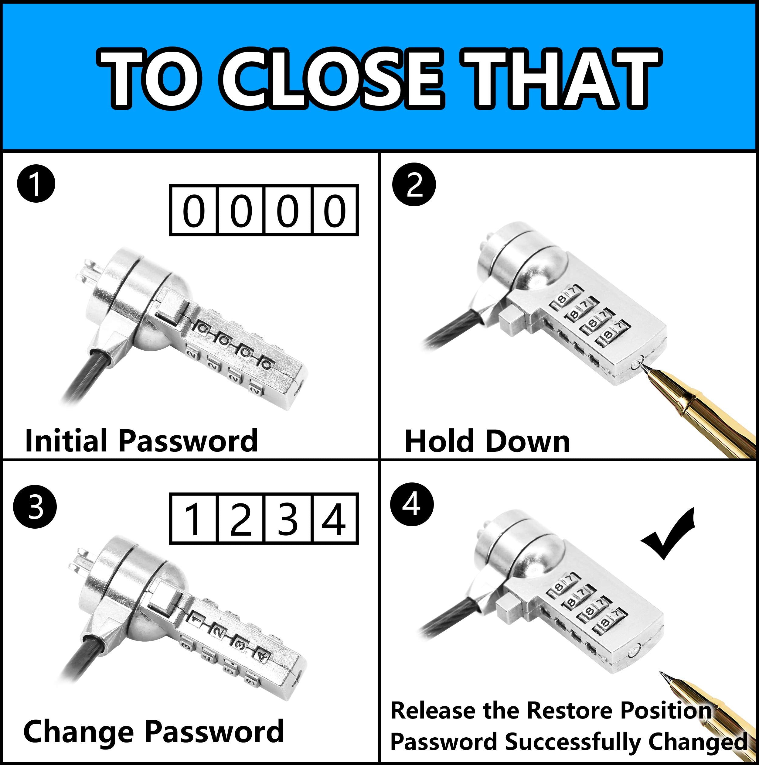 Yacsejao Laptop Lock 1.8M Laptop Cable Lock Hardware Security Cable Lock Anti Theft,Notebook/Laptop Combination Lock Security Ca