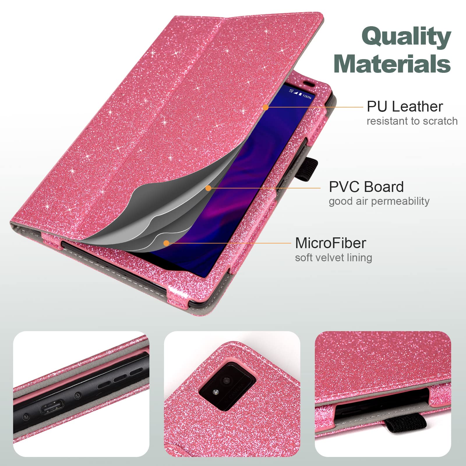 Jkhandy Case For Moxee Tablet 2 8 Inch 2022 Release (Model: Mt T8B22), Folio Pu Leather Stand Cover With Pencil Holder, Glitter