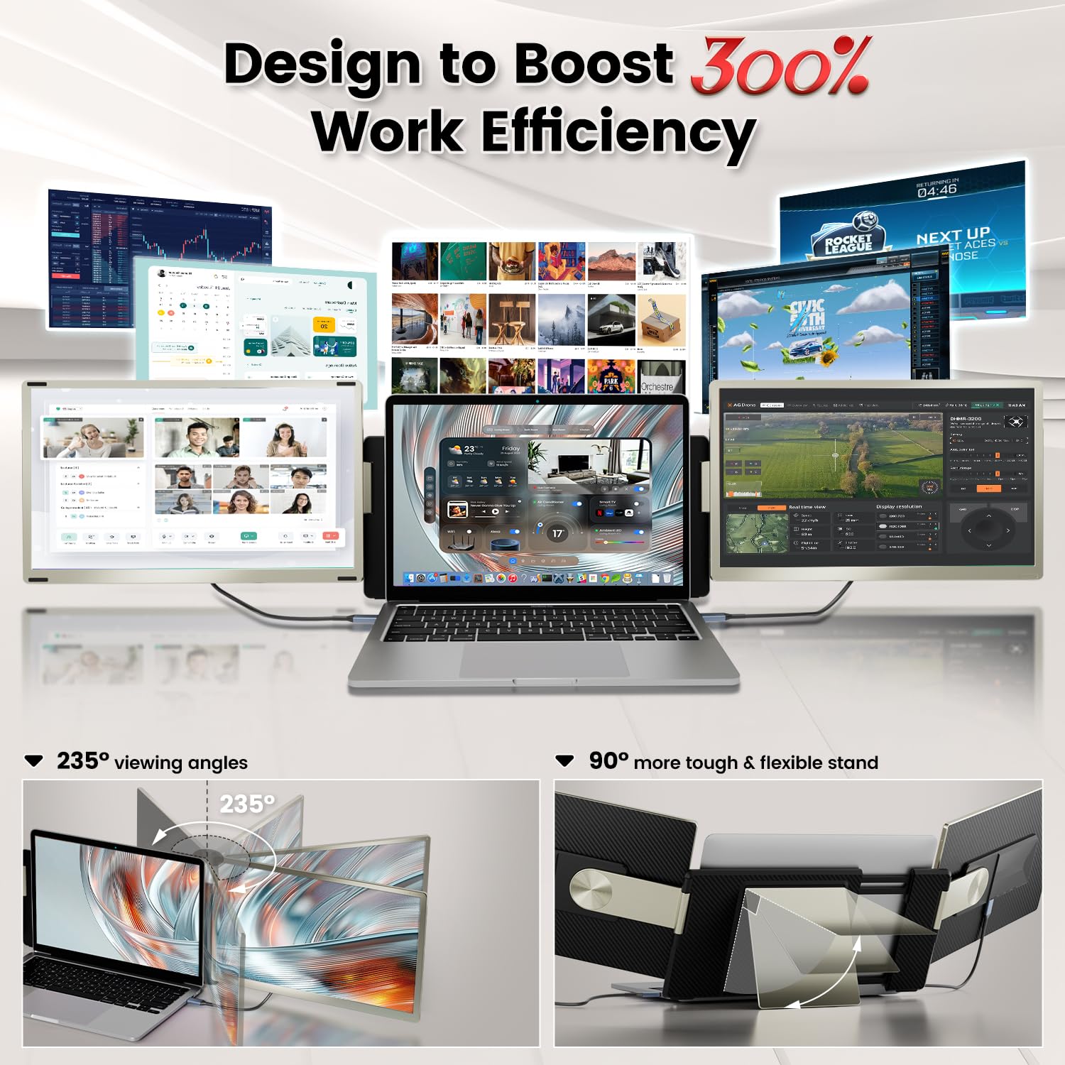 Kefeya Laptop Screen Extender, 15.6'' Portable Monitor For Laptop With 120% Srgb, Fhd Ips & Usb To Hdmi Hub & 235 Rotation, Trip