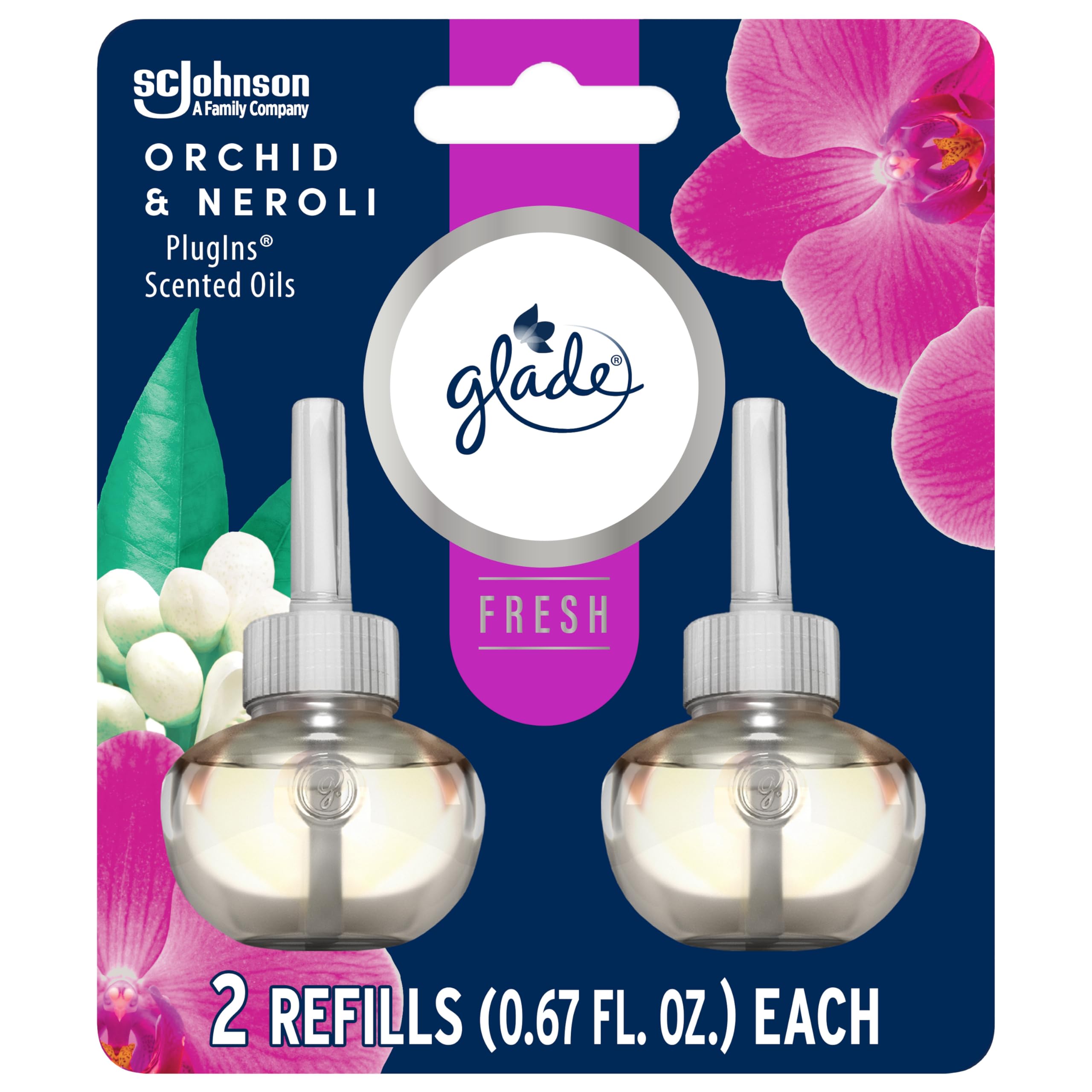 Glade Plugins Refills Air Freshener, Scented And Essential Oils For Home And Bathroom, Orchid & Neroli, Fresh Collection 1.34 Fl