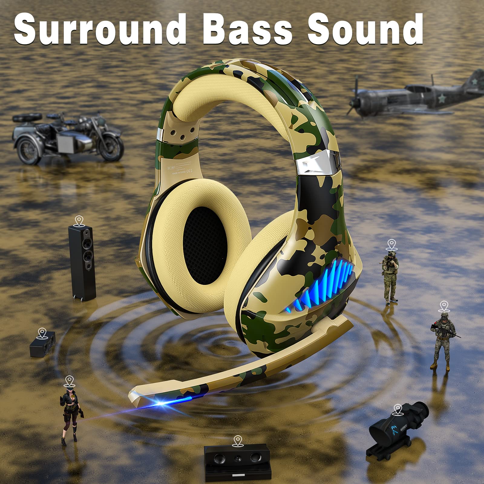 Tatybo Gaming Headset For Ps5 Ps4 Xbox One Switch Pc With Noise Cancelling Over-Ear Stereo Bass Surround Sound Gaming Headphone