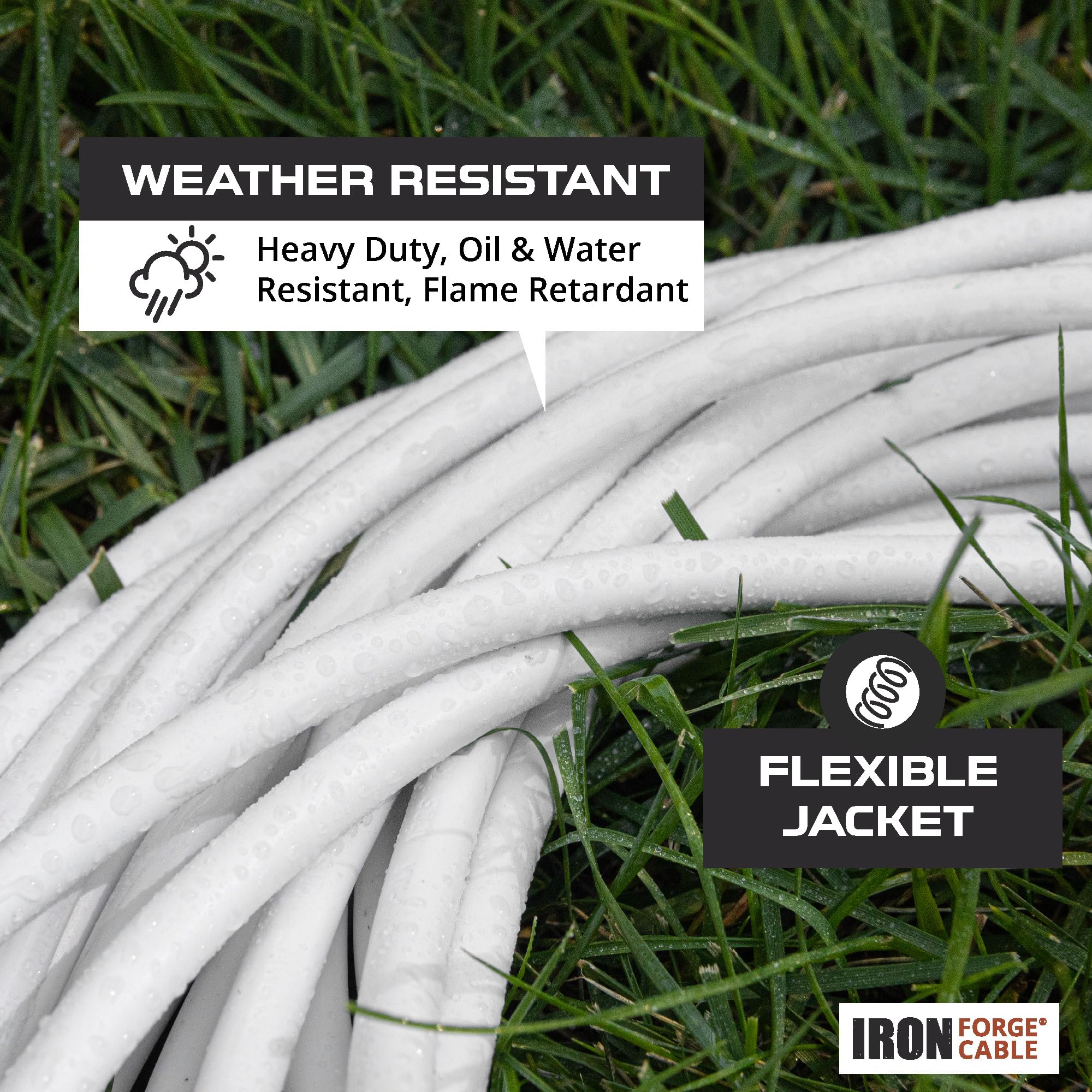Iron Forge Cable 12 Gauge Extension Cord 10 Ft, Sjtow Water & Oil Resistant 10 Foot Heavy Duty Extension Cord 3 Prong, 10' White