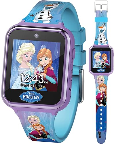 Accutime Kids Disney Frozen Anna Elsa Turquoise Educational Touchscreen Smart Watch Toy For Girls, Boys, Toddlers   Selfie Cam,