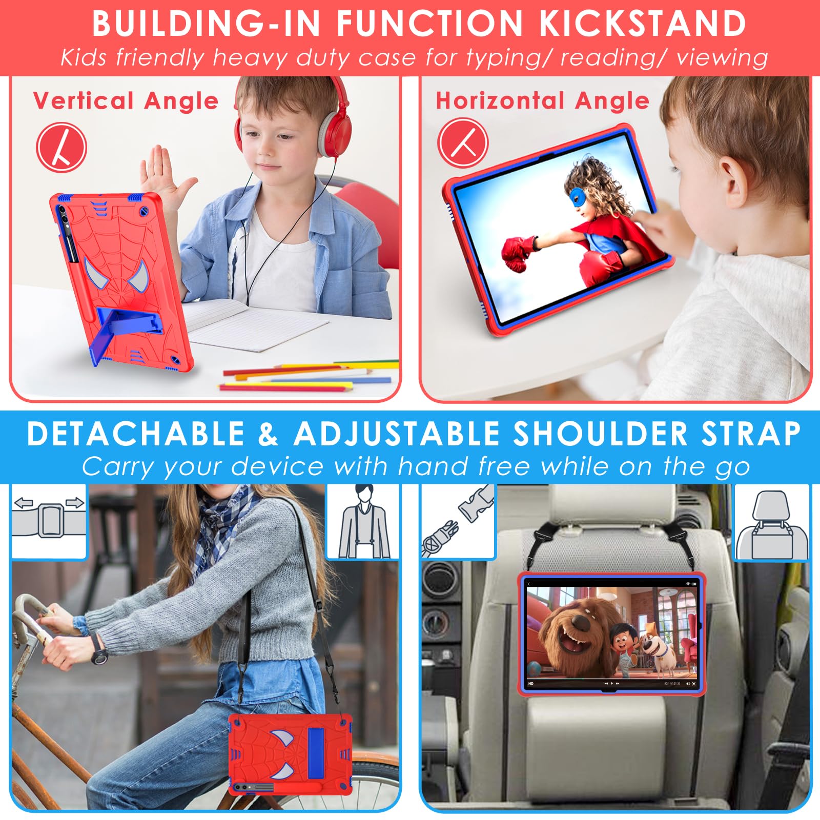 Detuosi Kids Case For Samsung Galaxy Tab S9 Plus/ S9 Fe Plus 5G Lte/Wifi 12.4'' 2023 Tablet With S Pen Holder + Shoulder Strap,3