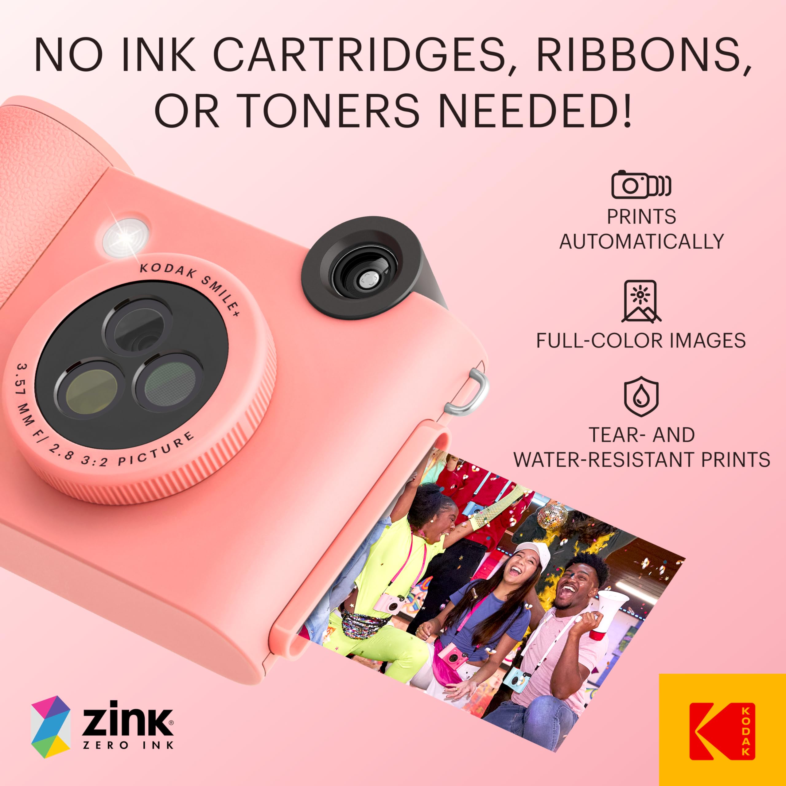 Kodak Smile+ Wireless Digital Instant Print Camera With Effect Changing Lens, 2X3    Sticky Backed Photo Prints, And Zink Printi