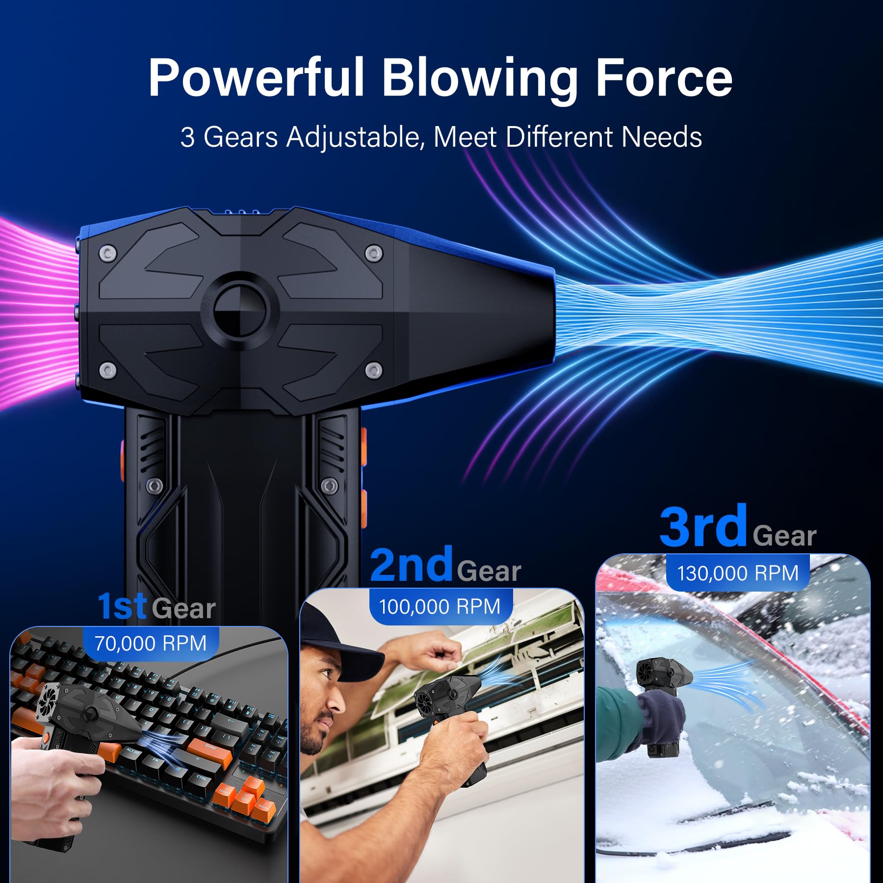 Compressed Air Duster-4 Gear Adjustable 200,000Rpm Storm Electric Air Blower, Rechargeable Cordless Cleaner For Keyboard, Pc, El