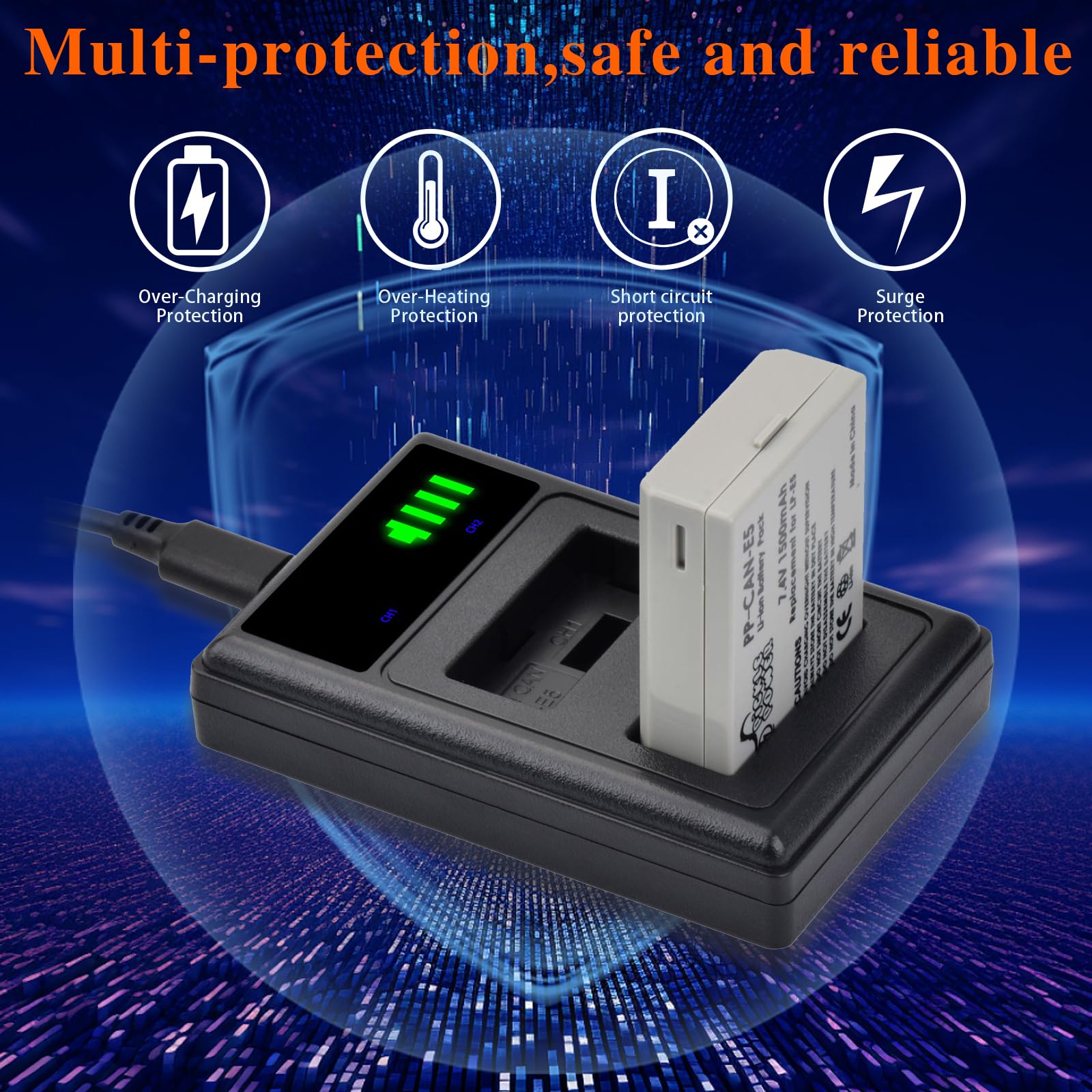 Pickle Power Lp E5 Battery And Smart Led Display Dual Channel Charger Compatible With Canon Eos Rebel Xsi, Rebel T1I, Rebel Xs,