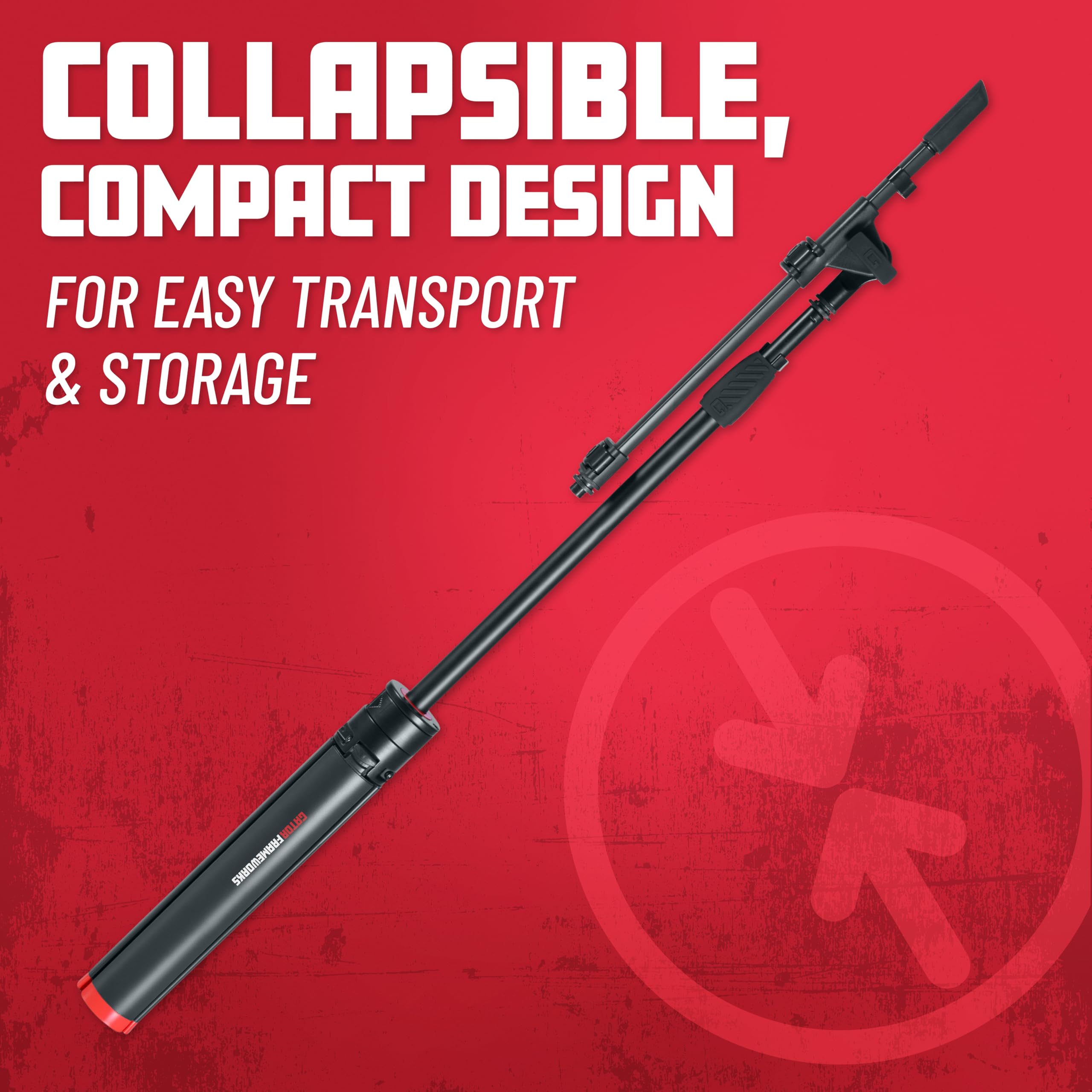 Gator Frameworks Id Series Tripod Mic Stand With 26 Dual Section Adjustable Boom Arm, Fully Collapsable Into Compact Cylinder Sh