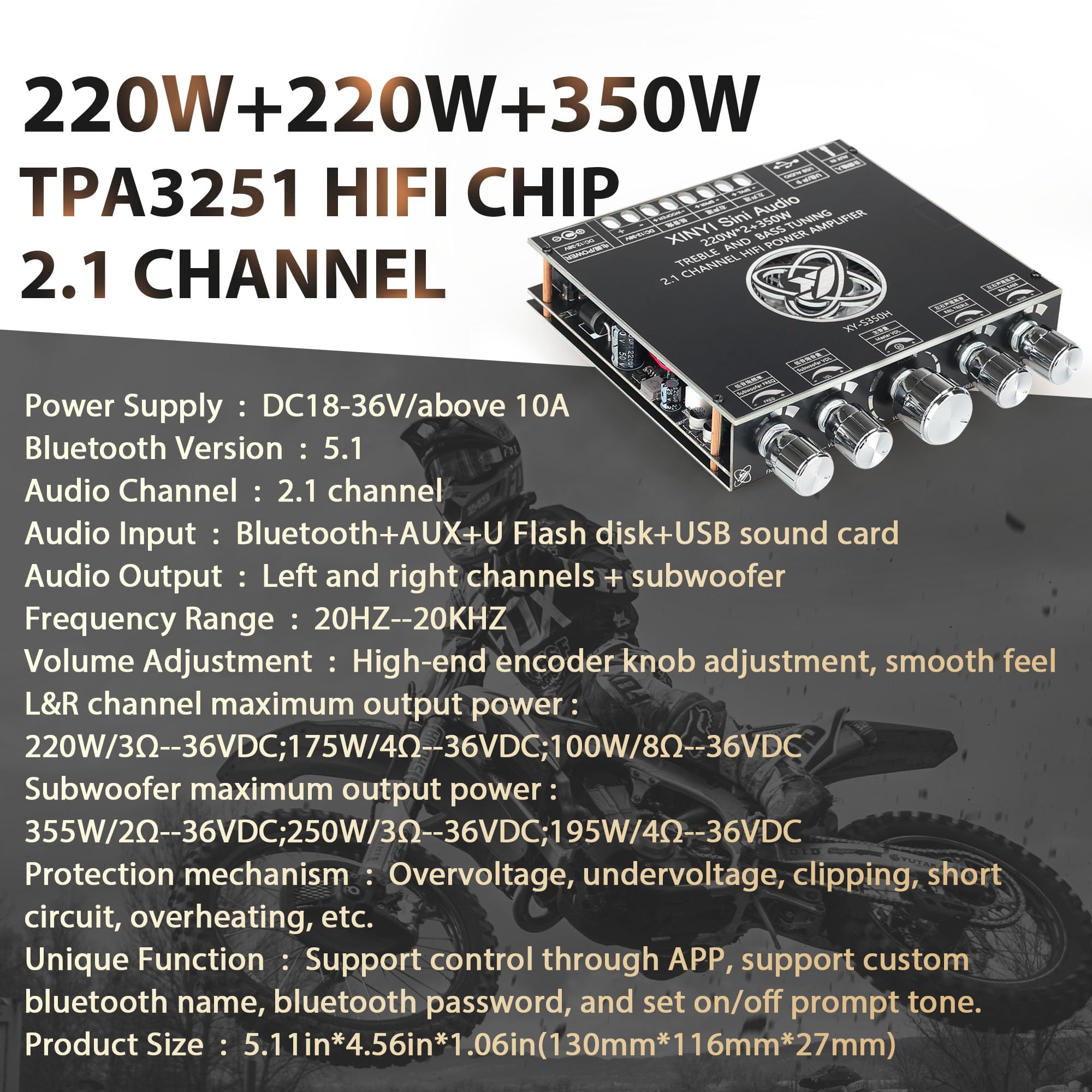 Xy S350H 220W*2+350W 2.1 Bluetooth Power Amplifier Board Support Custom Bluetooth Name, 18V 36V Bluetooth Speaker Audio Amplifie