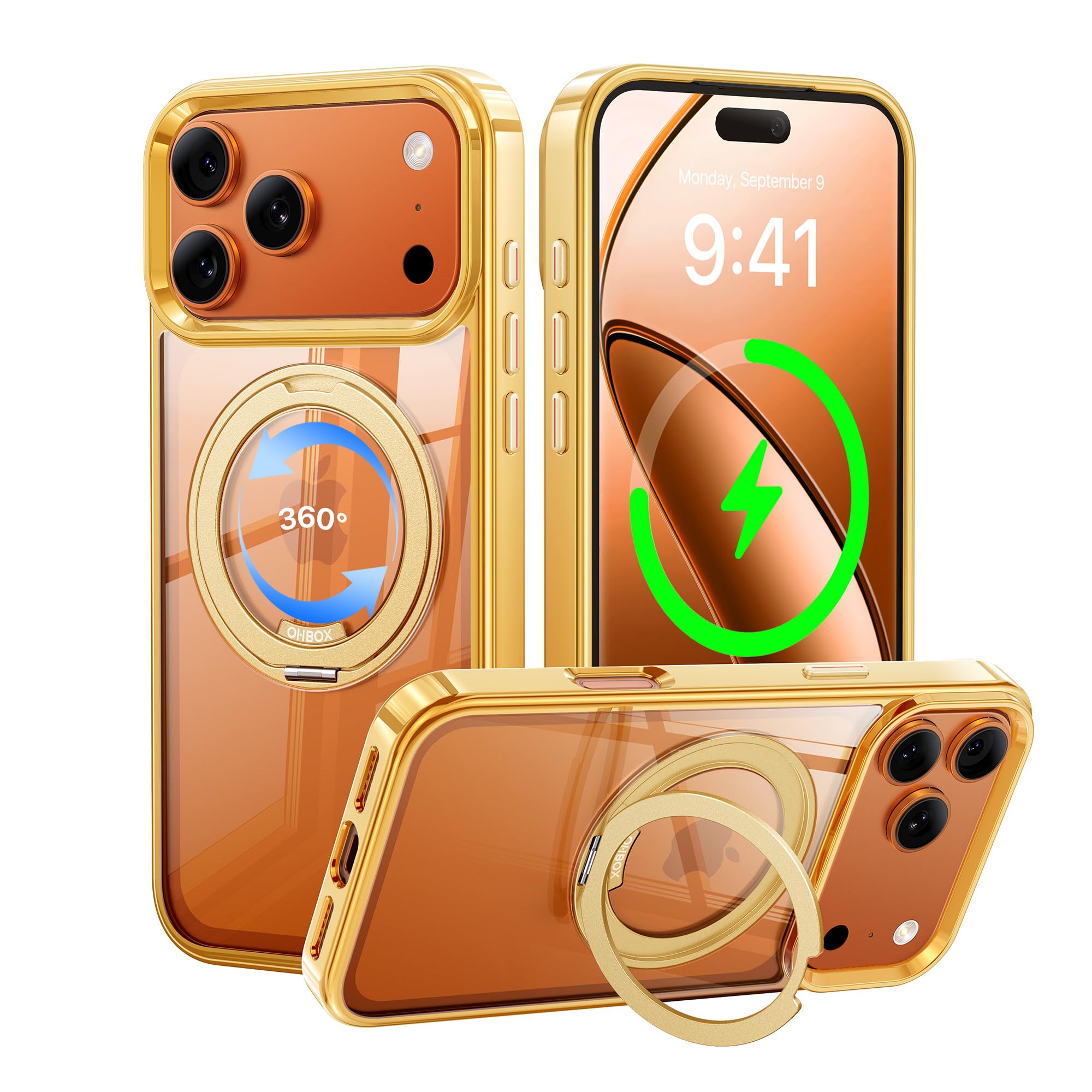 ohbox Magnetic iPhone 17Pro Max Case Compatible with MagSafe, iPhone 17 Pro Max Case with Stand, Desert Titanium 17 Pro Max Cove