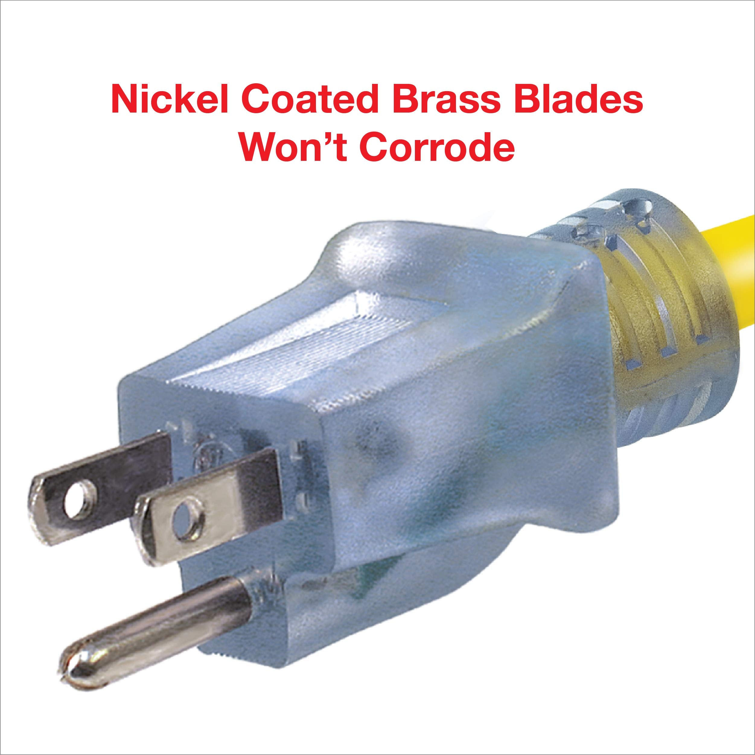 Clear Power 100Ft 12/3 Sjtw Yellow Outdoor Extension Cord W/Power Indicator Light, Cp10149