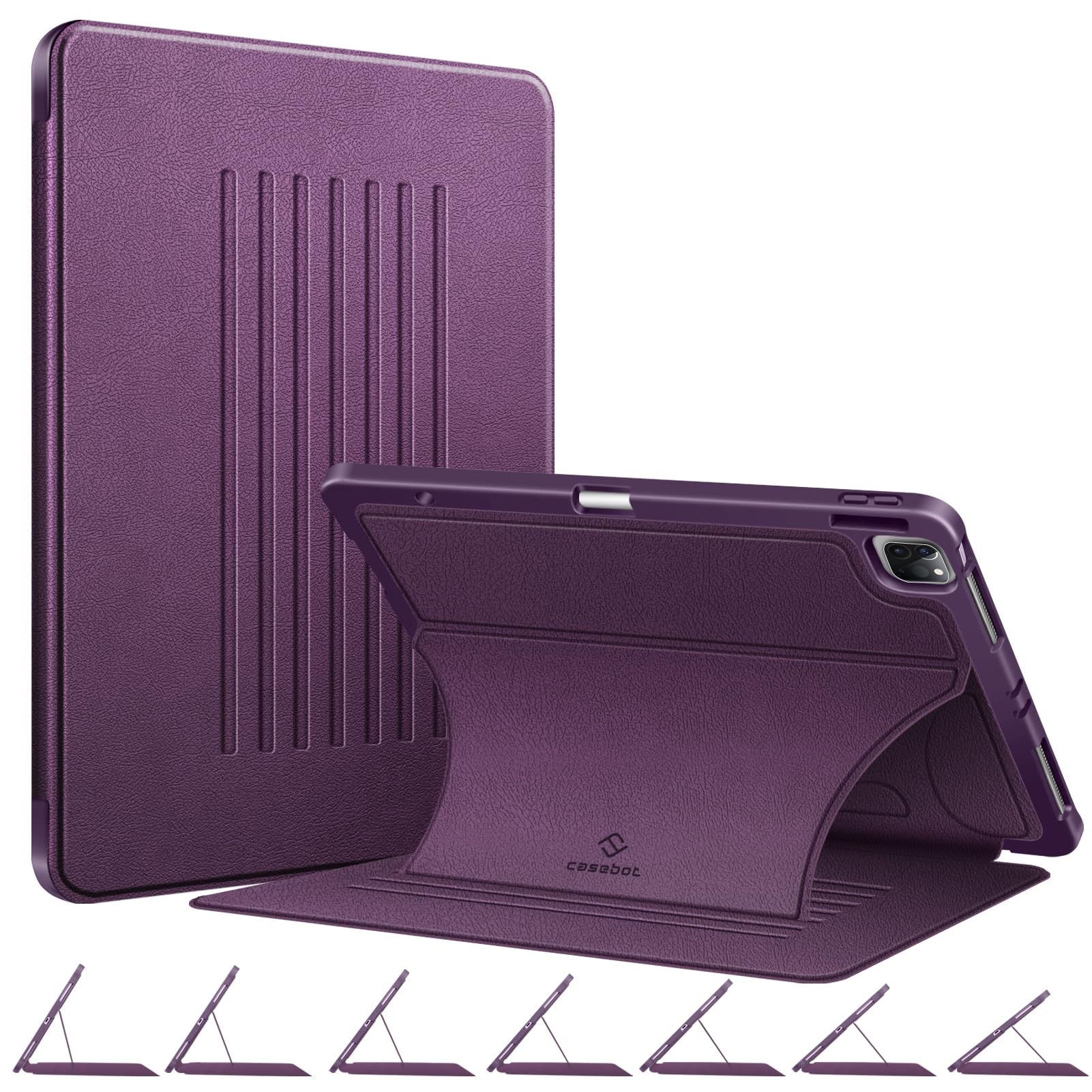 Casebot Magnetic Case For Ipad Pro 12.9 Inch 6Th Generation 2022, Multiple Angle Shockproof Rugged Stand Case, Soft Tpu Back Cover W/Pencil Holder, Also Fit Ipad Pro 12.9' 5Th/4Th/3Rd Gen, Purple
