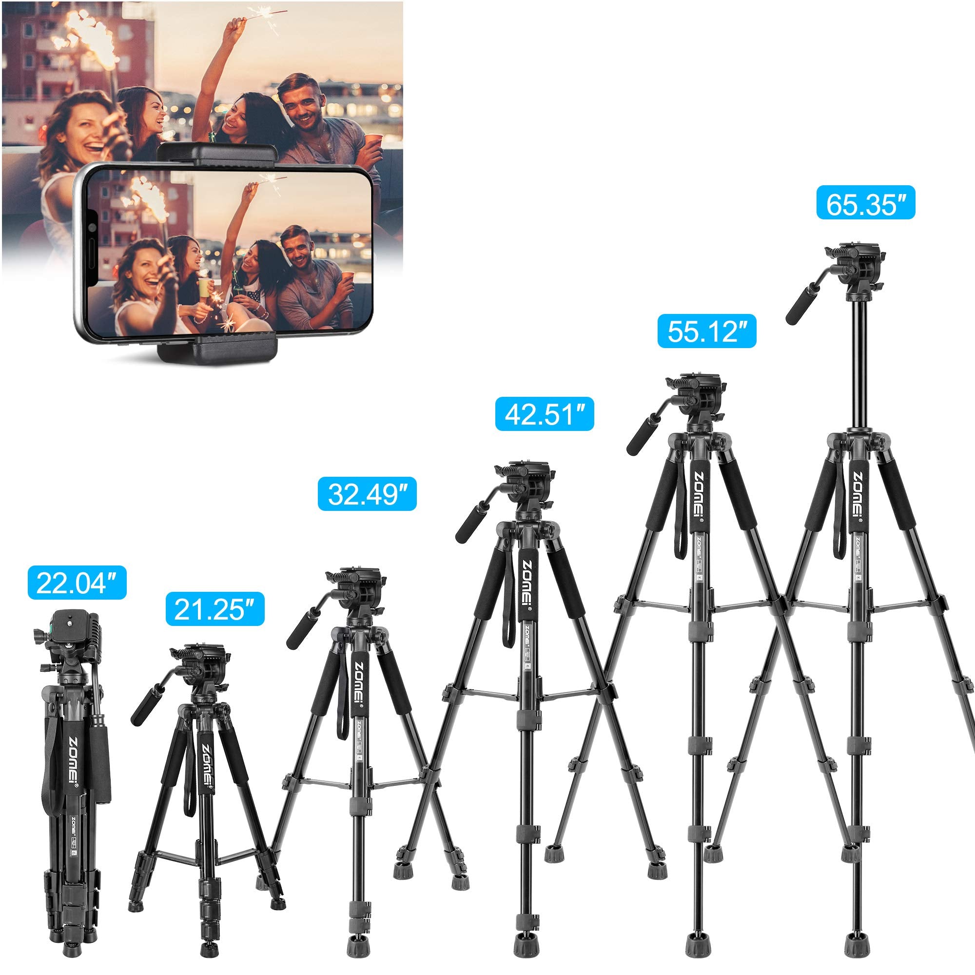 65 '' Camera Tripod,Q310 Lightweight Travel Portable Cell Phone Tripod Stand Monopod With Universal Phone Holder And Carry Bag F