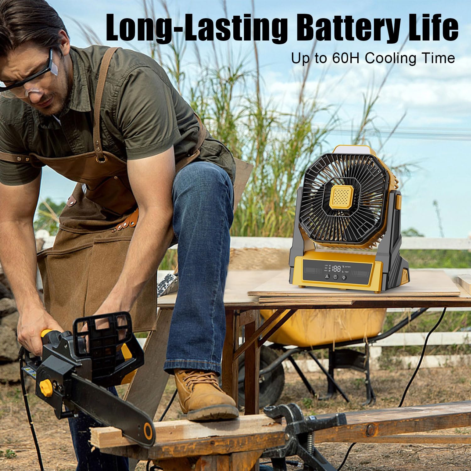 Instern Camping Fan With Led Lantern, 20000Mah Rechargeable Battery Operated Outdoor Tent Fan With Light & Hanging Hook, 3 Speed