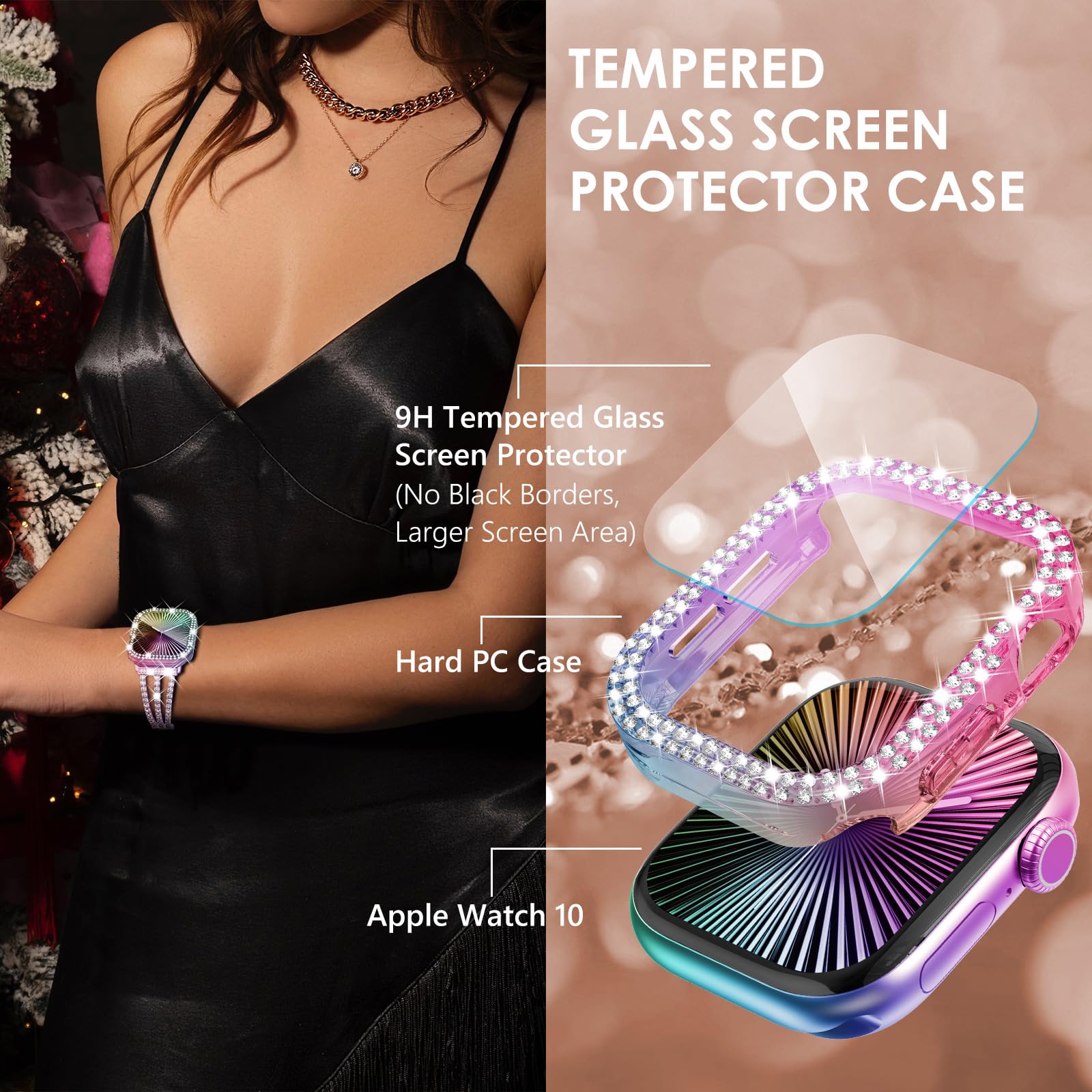 Surace Bling Apple Watch Case With Screen Protector Compatible With Apple Watch Series 10 42Mm, Crystal Diamond Overall Protecti