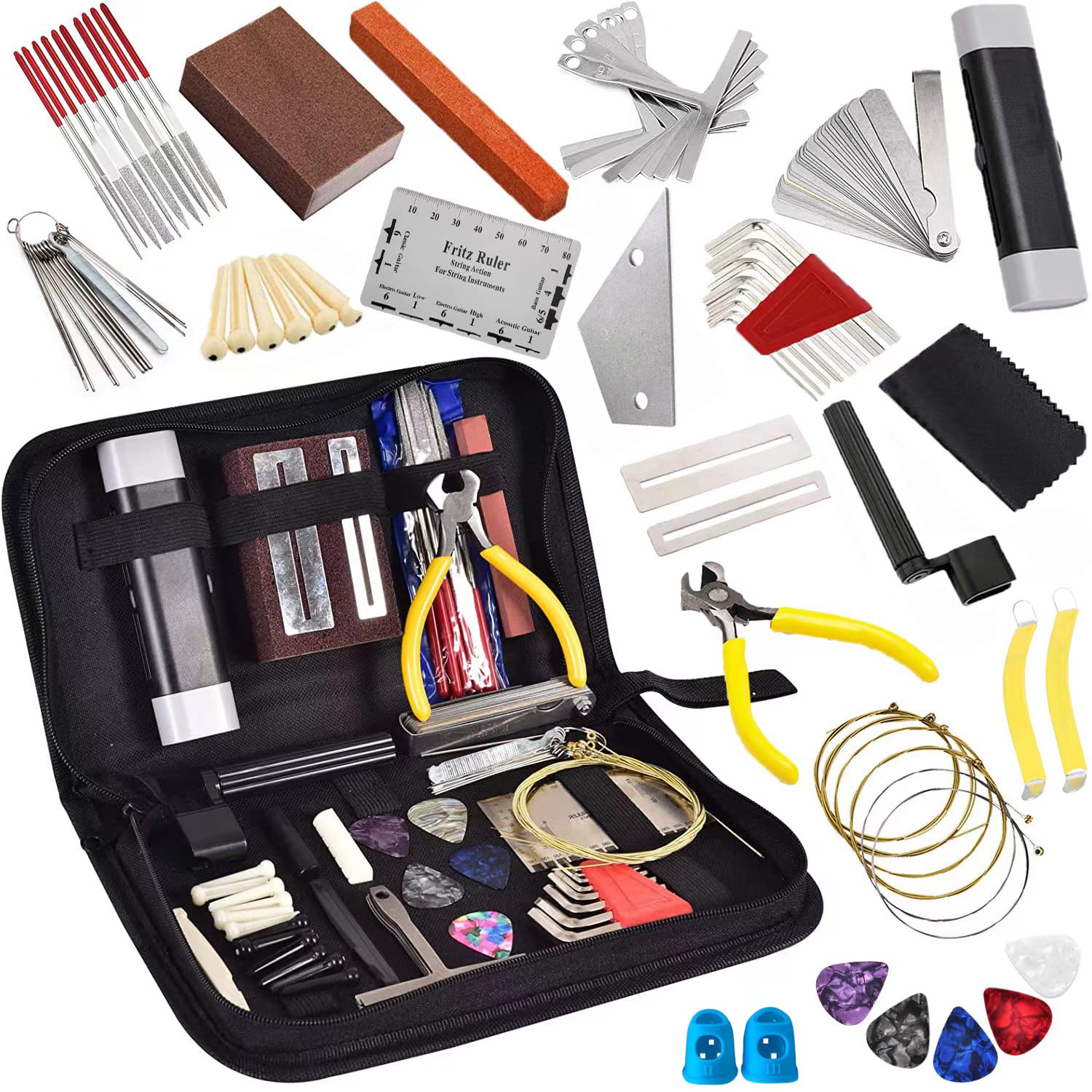 77 Pcs Guitar Maintenance Kit Repair Tool Setup With Carry Bag Large For Acoustic Guitar Electric Guitar Ukulele Bass Banjo, Str