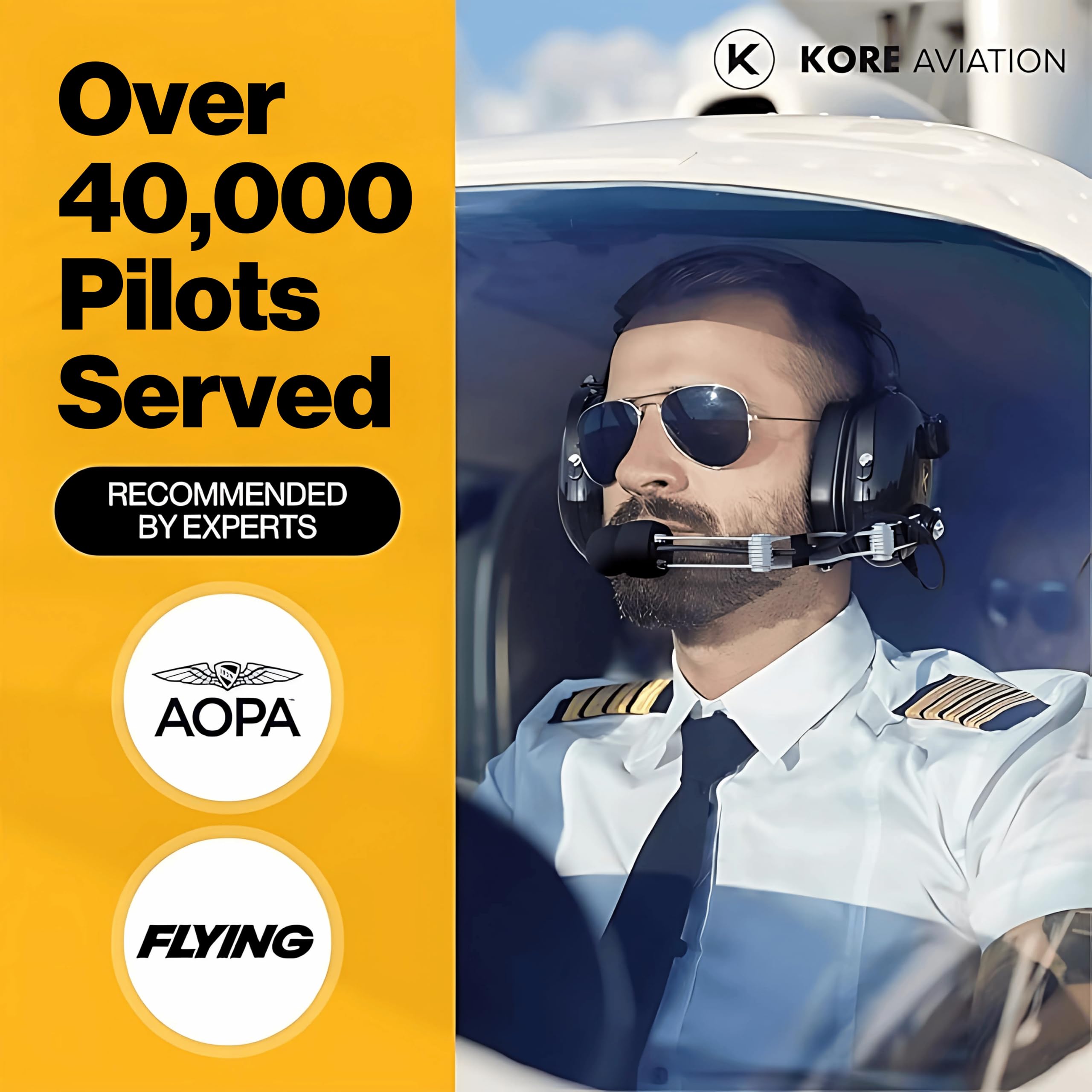 Kore Aviation P1 General Aviation Headset For Pilots | Mono, 24 Db Passive Noise Reduction Rating, Noise Canceling Microphone, A