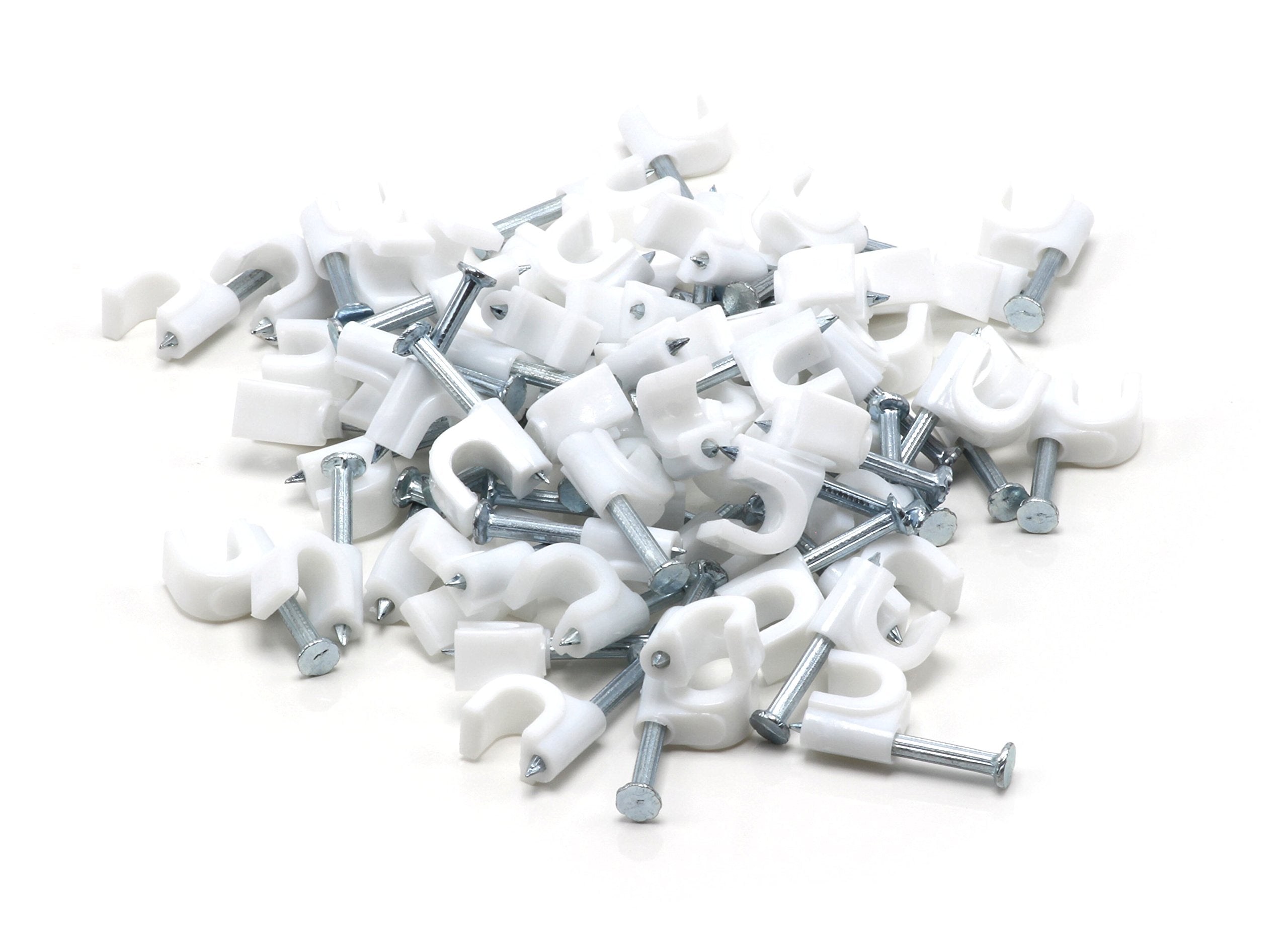 The Cimple Co   Single Coaxial Cable Clips, Cat6, Electrical Wire Cable Clip, 1/4 In (6 Mm) Nail Clip And Fastener, White (100 P
