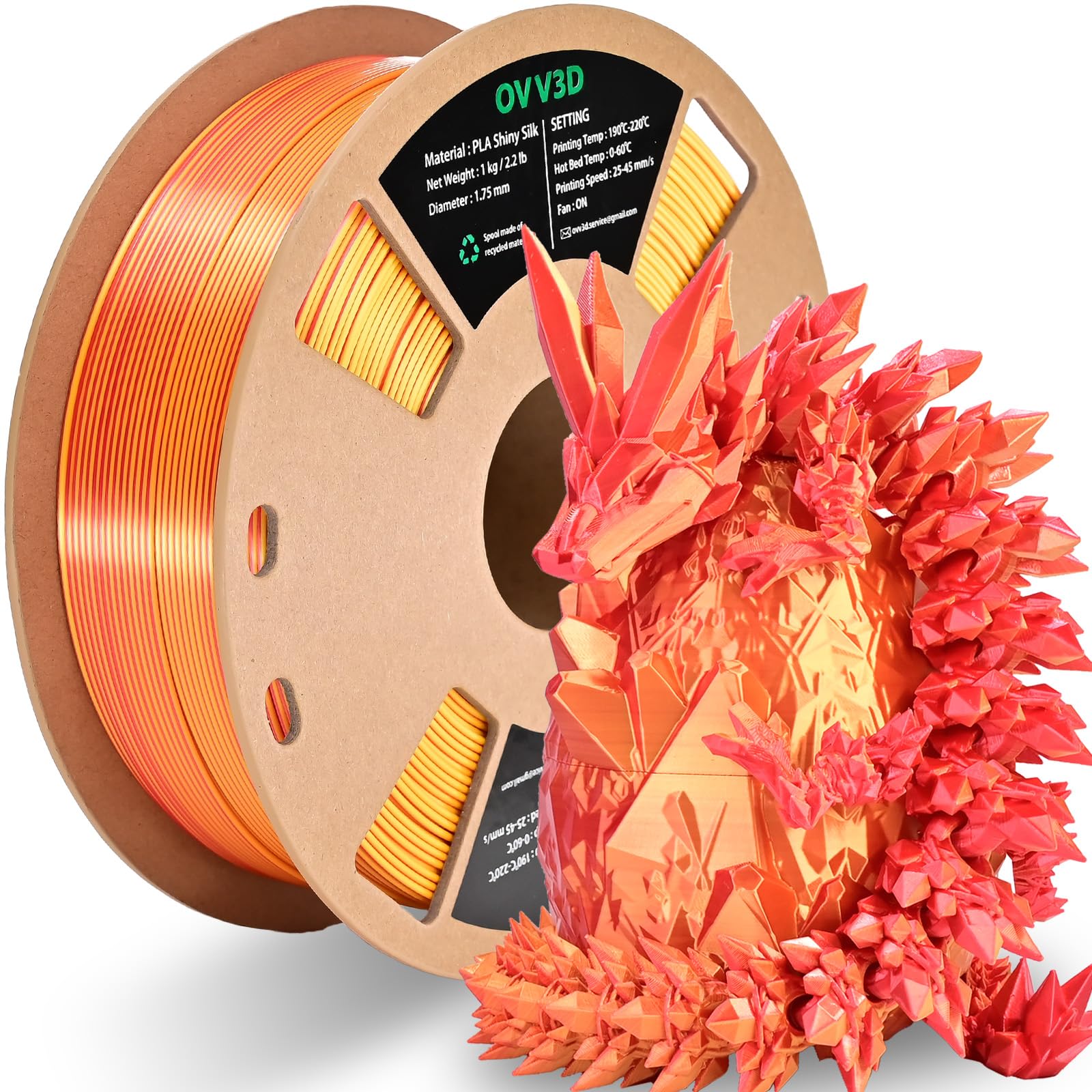 Ovv3D Pla Filament 1.75Mm, Red Gold 3D Printer Filament Silk Pla Dual Color Pla Filament, Red Gold Pla Filament, Color Change Ev
