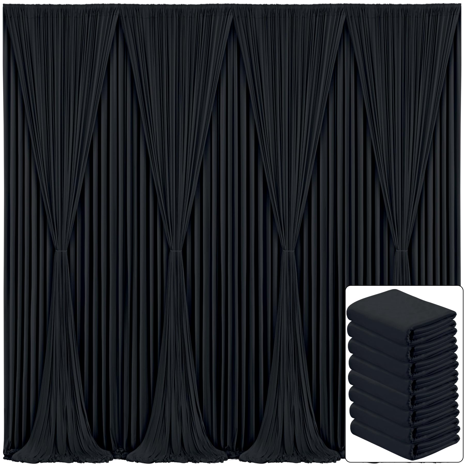 8 Panels Black Backdrop Curtain For Parties Black Wrinkle Free 40Ft X 10Ft Backdrop Drapes For Birthday Party Wedding Photo Phot