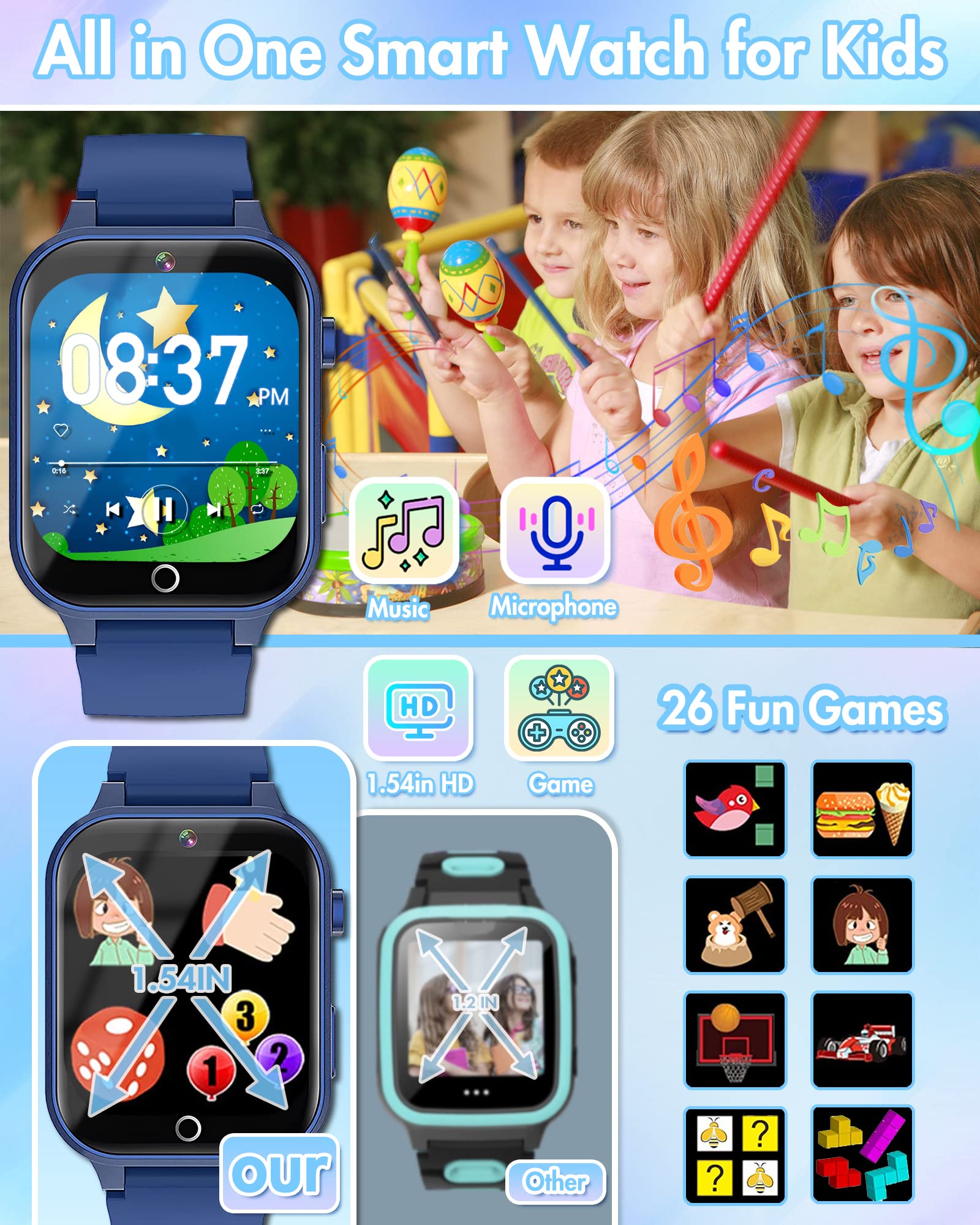 Smart Watch For Kids Gift For Boys Toys Age 8 10, Kids Watch For Boys 8 12 With Video Camera Music Player Educational Birthday G