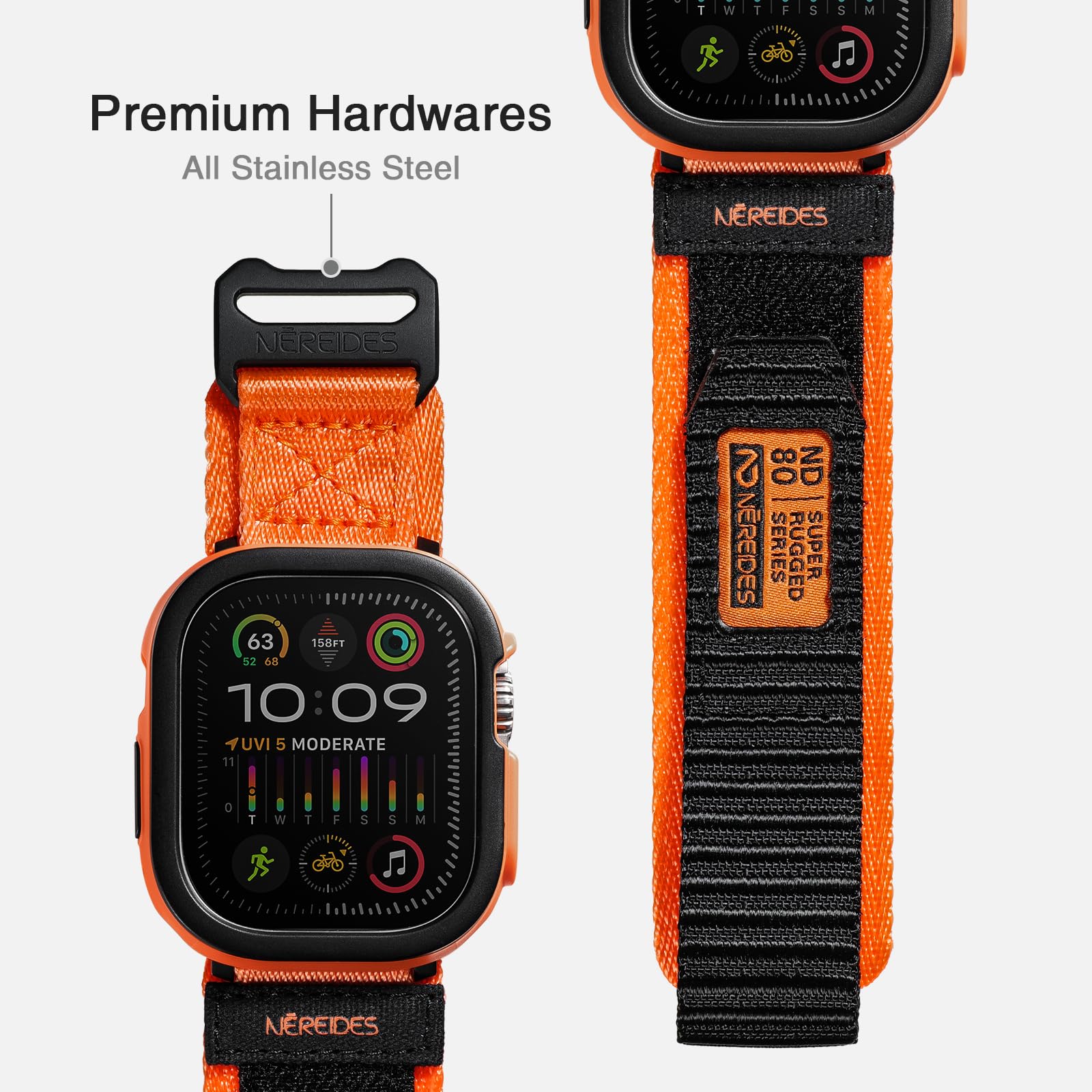 Rugged Case With Band For Apple Watch Ultra 1/2 Band 49Mm, Hook And Loop Nylon Sport Strap With Case For Iwatch Men(Orange)