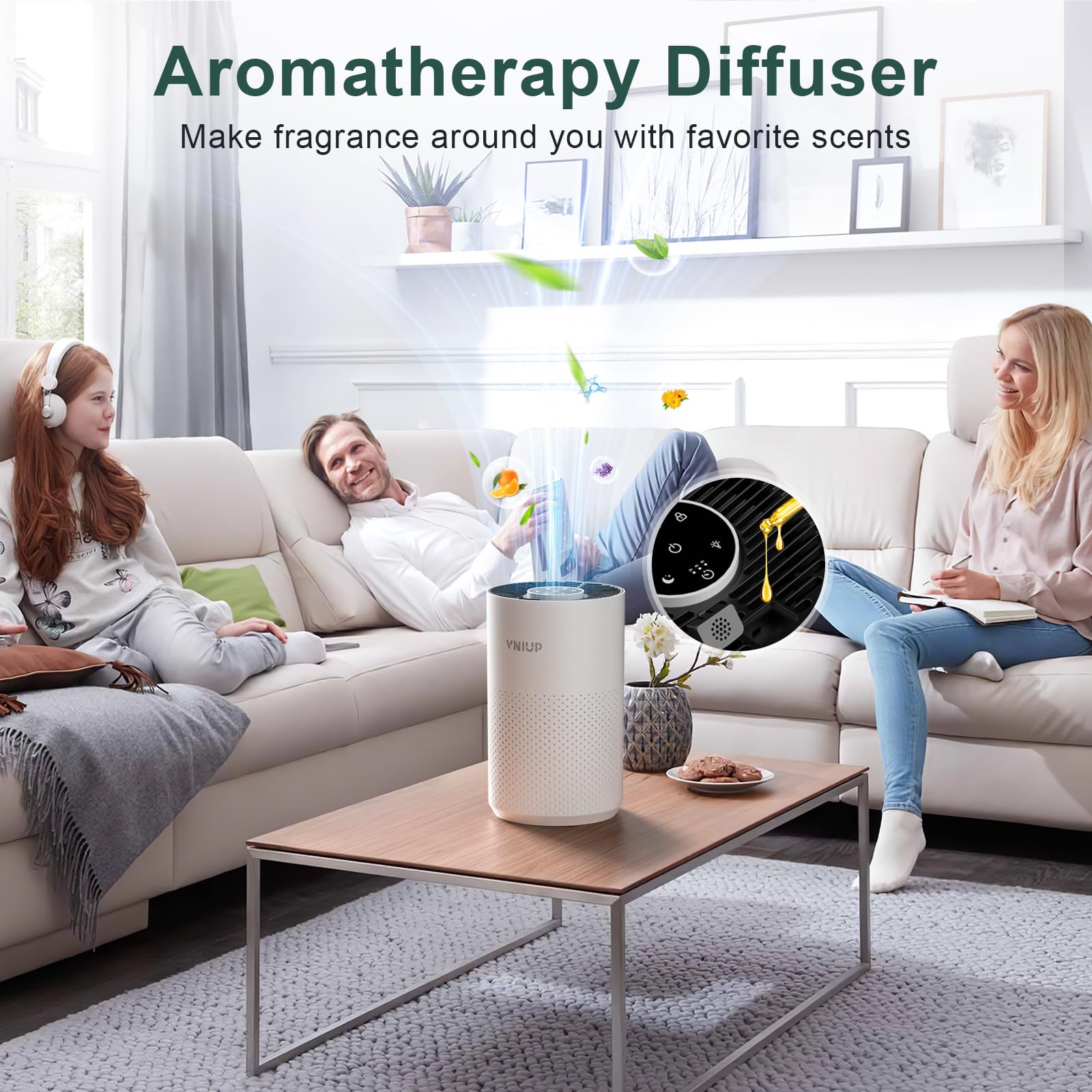 Air Purifiers For Home Bedroom Up To 800 Ft, Vniup H14 True Hepa Air Filter Cleaner For Bedroom With Fragrance Function, Air Qua