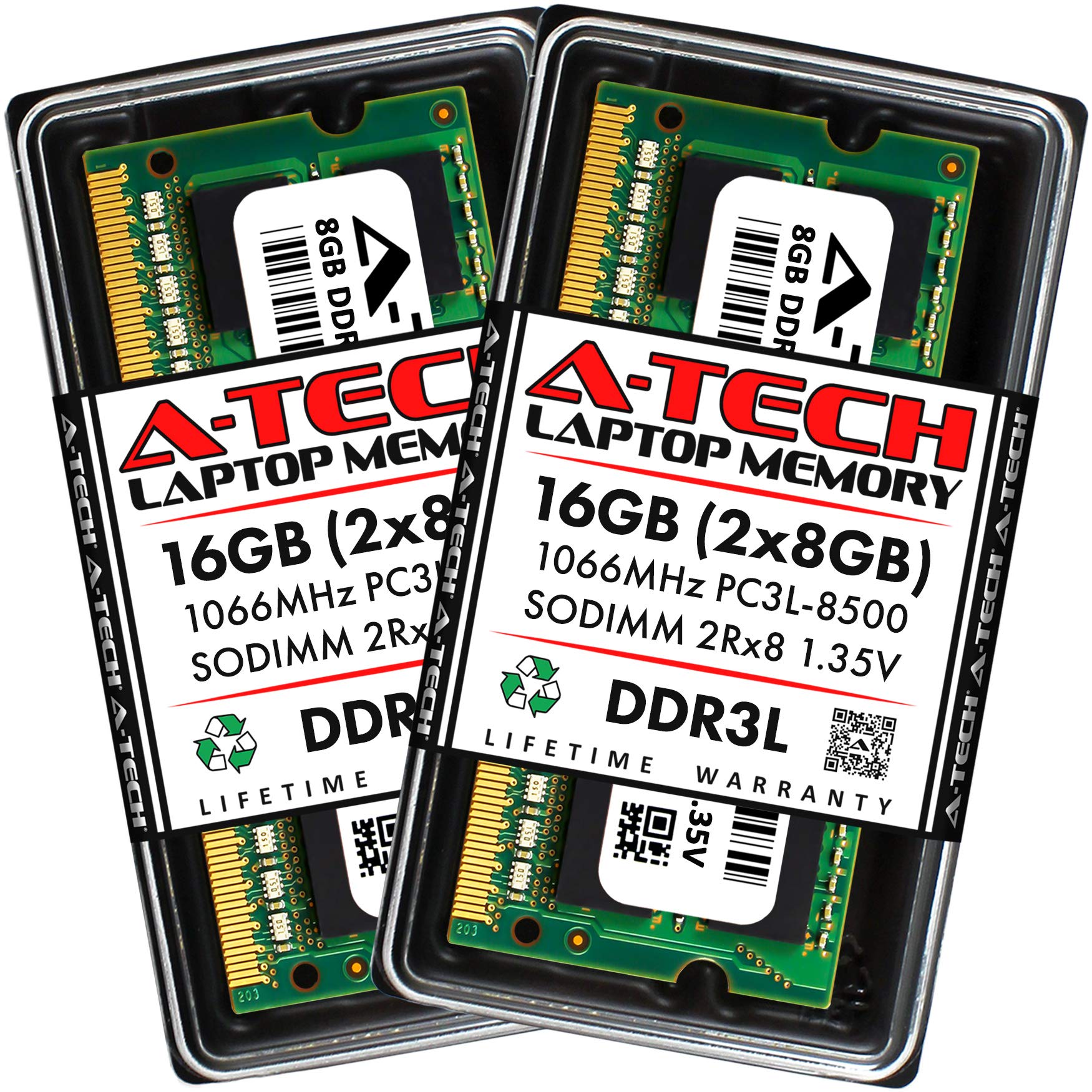 A Tech 16Gb (2X8Gb) Ddr3/Ddr3L 1066Mhz Pc3L 8500 (Pc3 8500) Cl7 Sodimm 2Rx8 1.35V 204 Pin Non Ecc So Dimm Laptop, Notebook Ram M