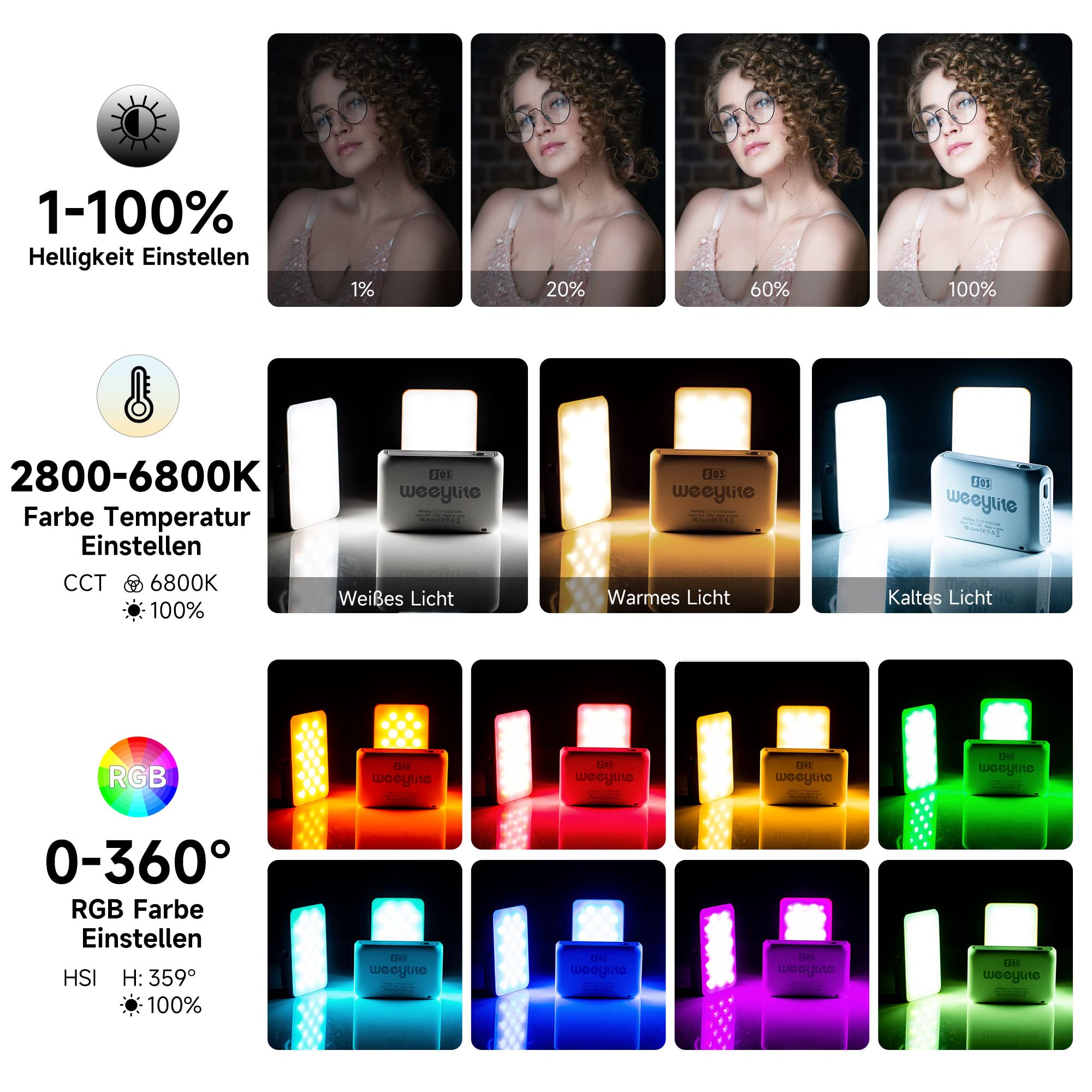 Rgb Led Video Light, 2 Packs Portable Light Panel Photography Dimmable With Desktop Tripod Stand For Dslr Camera Camcorder, High