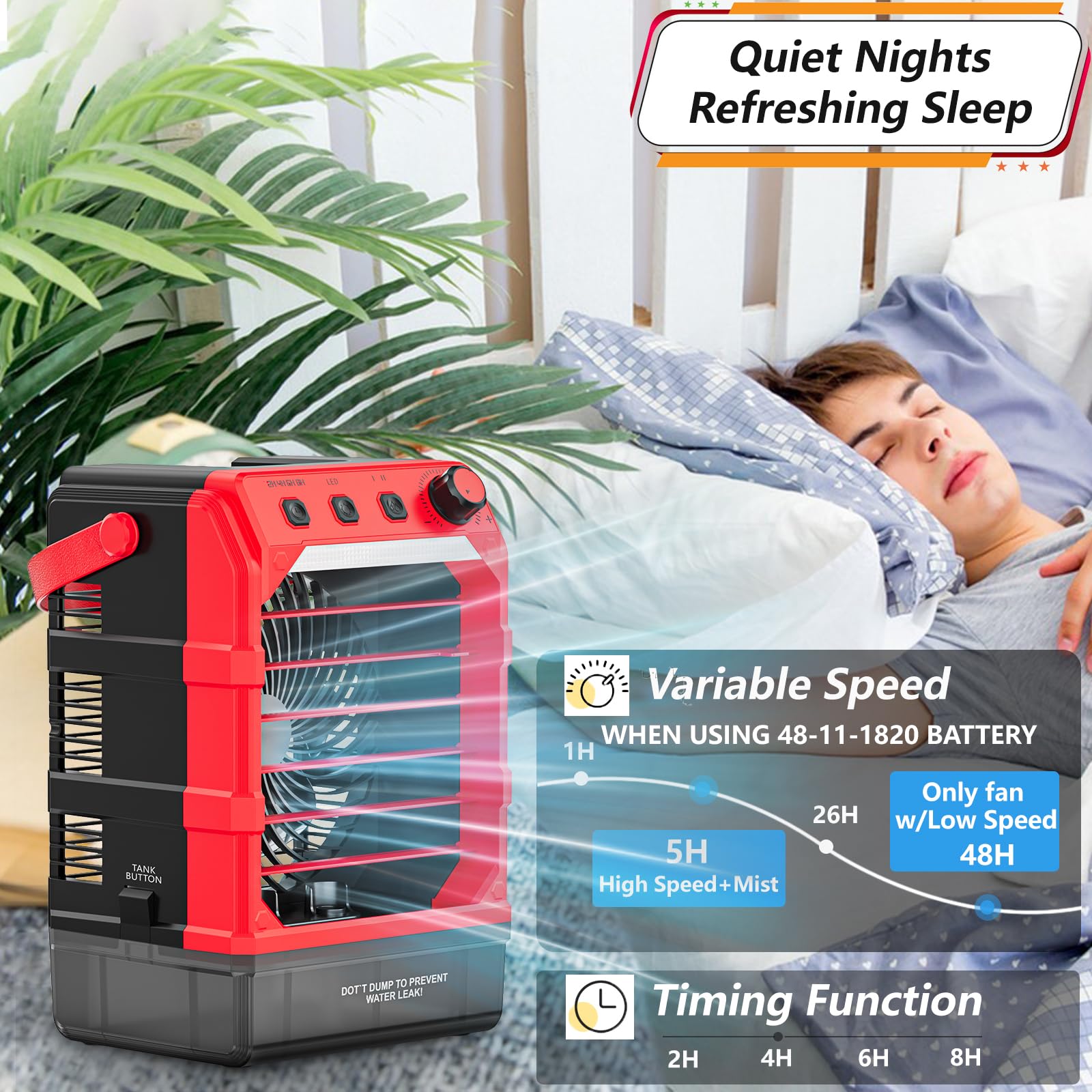 Rozlchar Portable Cooling Fan Compatible For Milwaukee 18V Battery(No Battery) W/Usb Input Powered, Outdoor Camping Fan W/Mist,