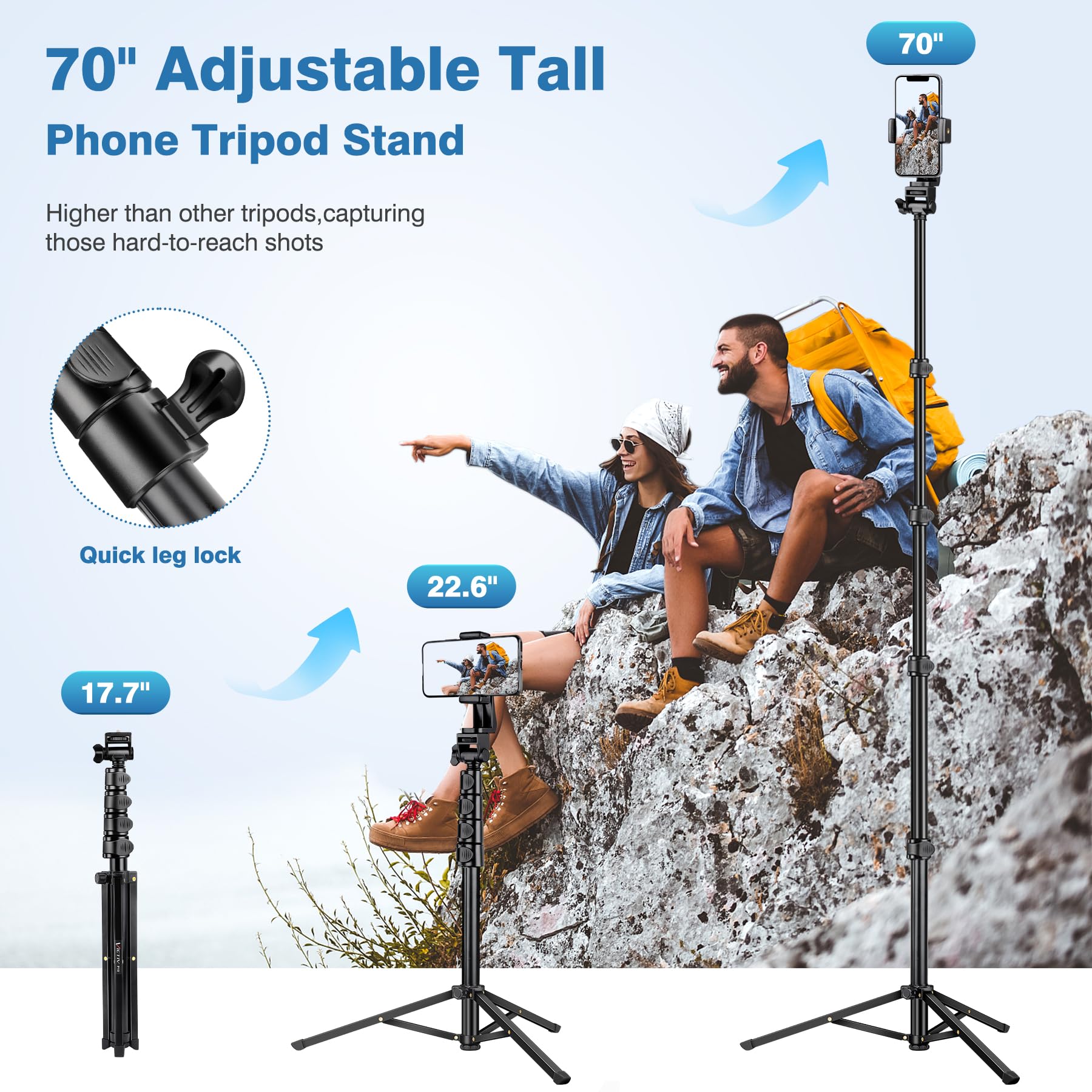 70 Phone Tripod With Remote & Holder, Portable Cell Phone Stand, Selfie Stick For Video Recording, Compatible With Iphone 14/13