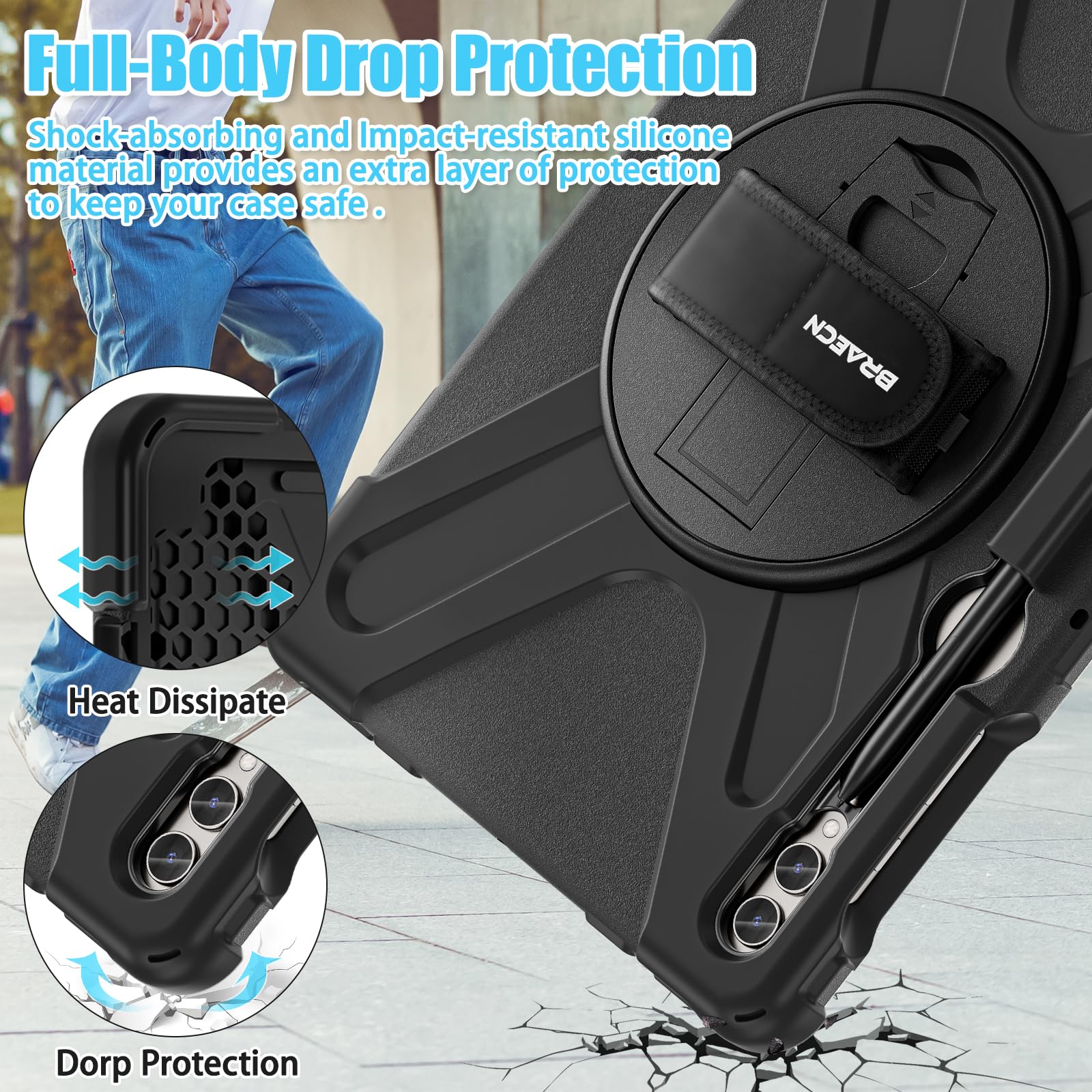 Braecnstock For Samsung Galaxy Tab S9 Fe+ Plus/ S9+ Plus/ S8+ Plus/ S7 Fe/ S7+ Plus 5G Tablet Case 12.4 Inch Shockproof Protecti