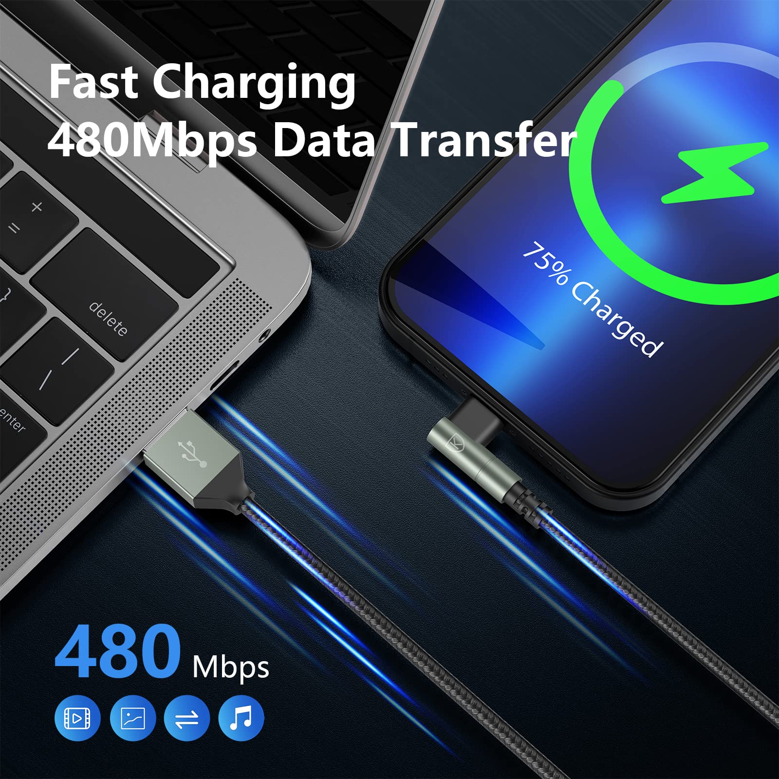 90 Degree Iphone Charger 6Ft, [Apple Mfi Certified] 3Pack Fast Charging Cables Cord,6Feet Right Angle Nylon Braided Usb Lightning Cable For Iphone 14/13/12/11/Pro/Max/Mini/X/Plus/8/7/6/5S/Plus/Ipad