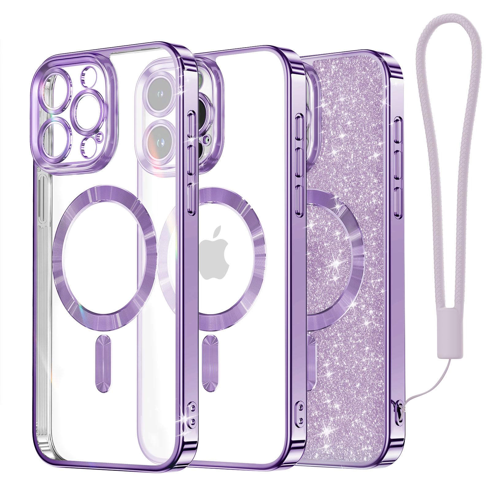Meifigno Candy Mag Series Case Designed For Iphone 15 Pro Max, [Compatible With Magsafe][Glitter Card & Wrist Strap] Full Camera