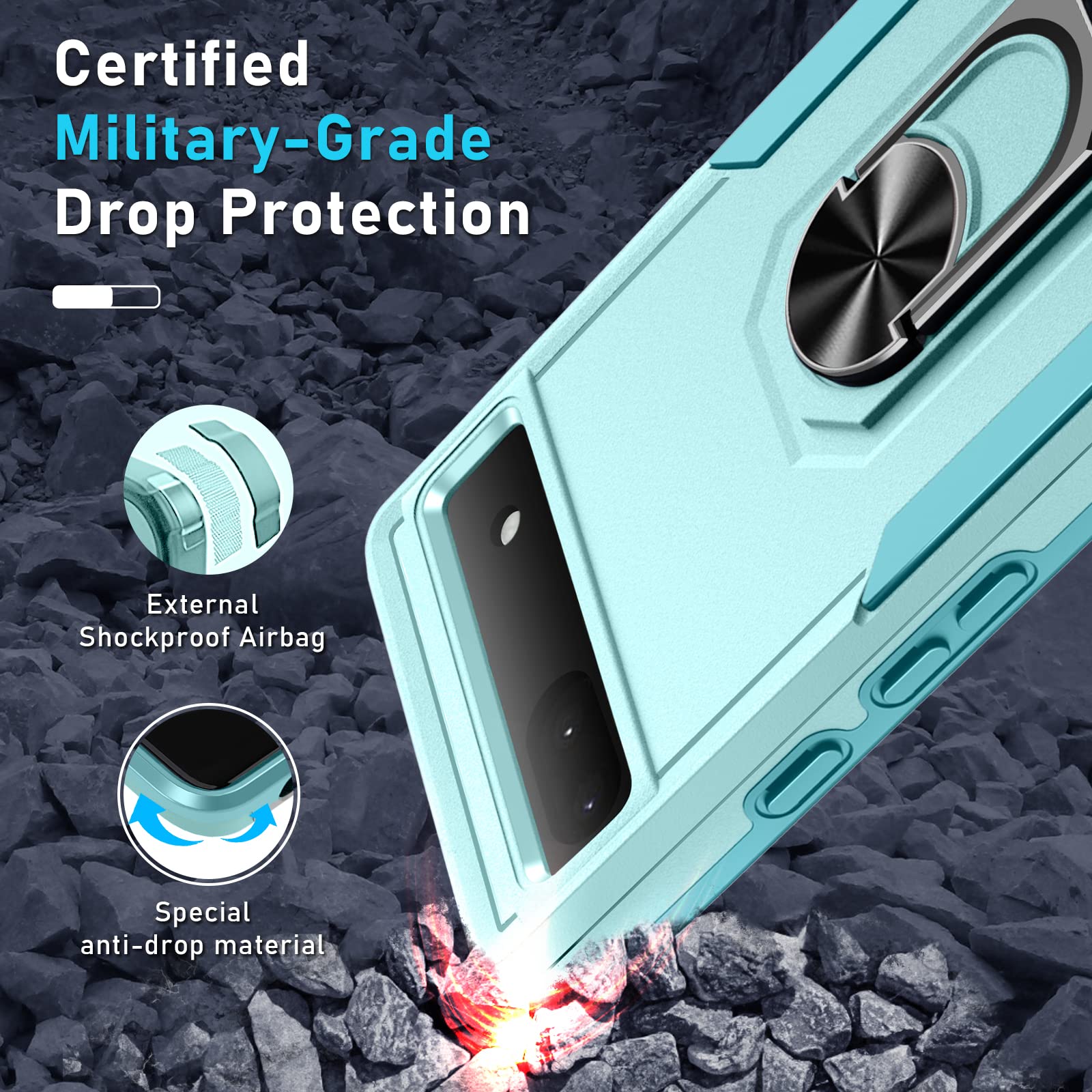 Janmitta For Google Pixel 6A Case With Screen Protector+Camera Lens Protector,Heavy Duty Shockproof Full Body Phone Cover,Built