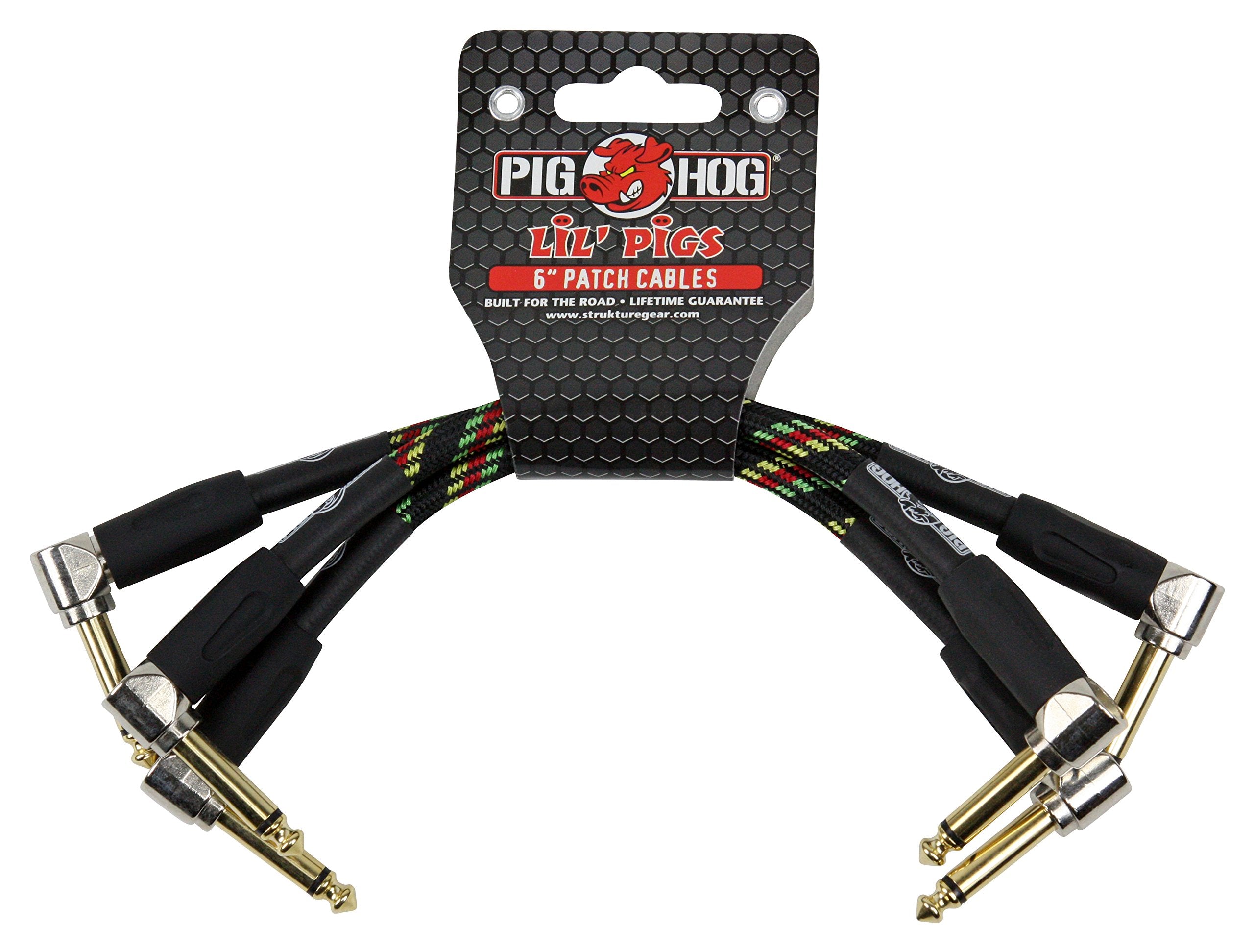 Pig Hog Lil Pigs Vintage ''Rasta Stripe'' 6-in Patch Cables - 3 pack