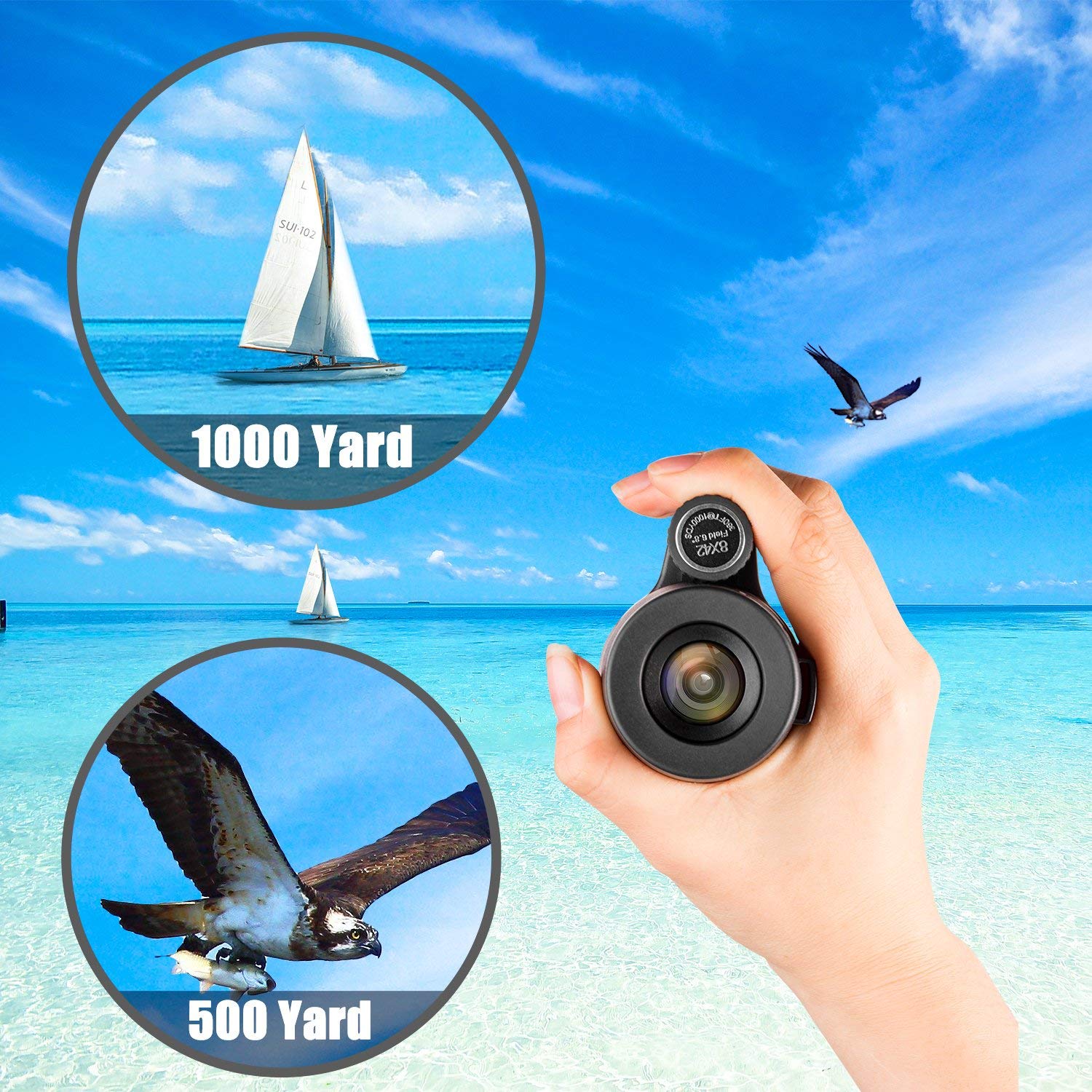 Monocular Telescope High Power 8X42 Monoculars Scope Compact Waterproof Fogproof Shockproof With Hand Strap For Adults Kids Bird