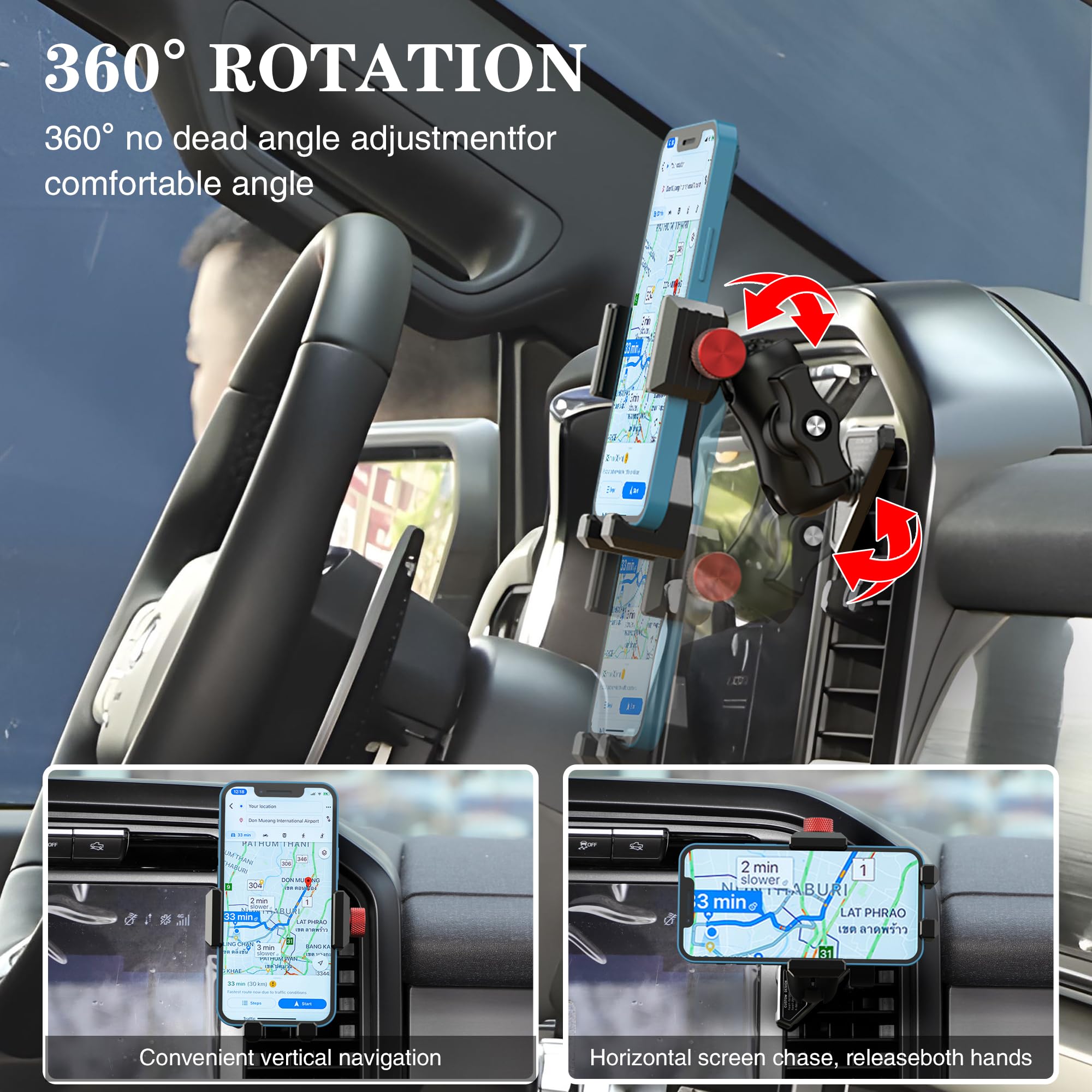 Koqeiey Aluminum Phone Mount For Ford F-150 2021-2024, Ford F-250/F-350 2023-2024, F-150 Lightning Xl&Pro, Vent Cell Phone Holde