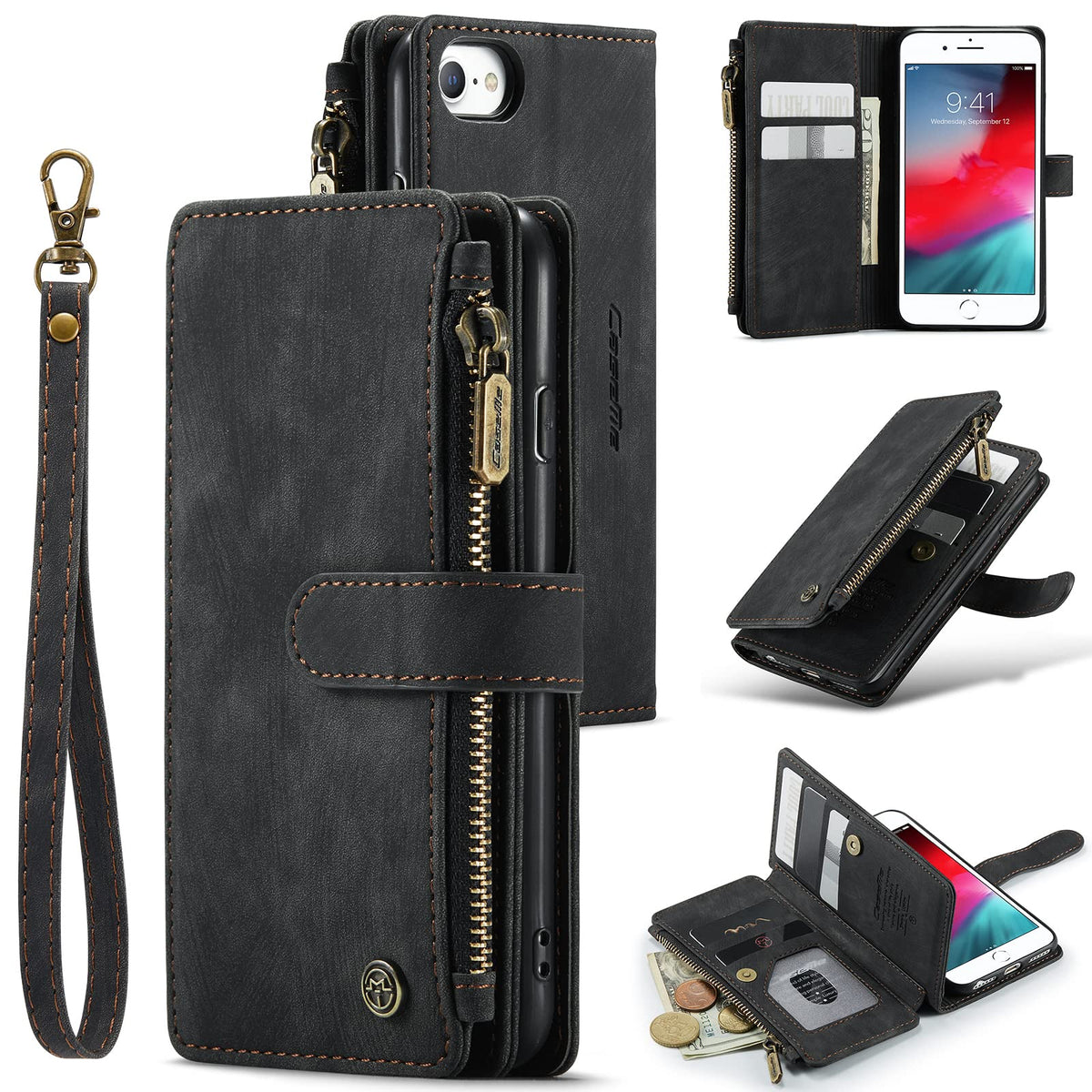 Ueebai Wallet Case For Iphone Se 2022 5G/Iphone 7/Iphone 8/Iphone Se 2020, Handmade Pu Leather Phone Case Card Slots Magnetic Zi