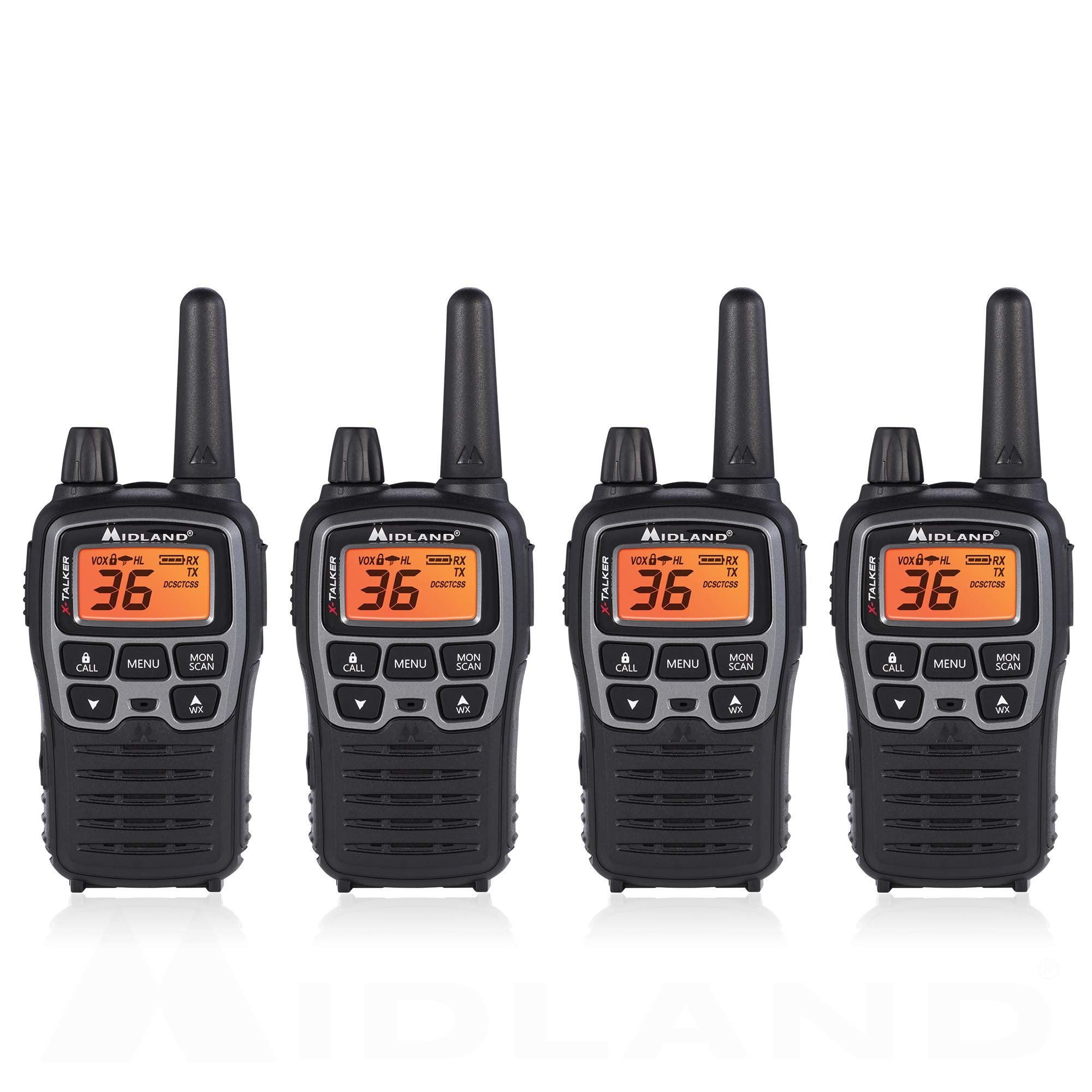 Midland T71Vp3 36 Channel Frs Two Way Radio   Up To 38 Mile Range Walkie Talkie   Black/Silver (Pack Of 4), 6.2' X 1.3' X 2.3', Model Number: T71X4Vp3