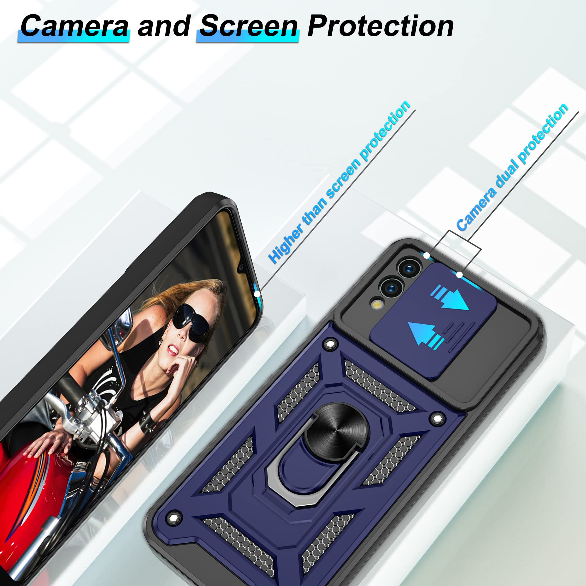 Atump For T Mobile Revvl 6 Pro 5G Case With Hd Screen Protector, 360 Rotation Ring Kickstand [Military Grade] Protective Case Fo